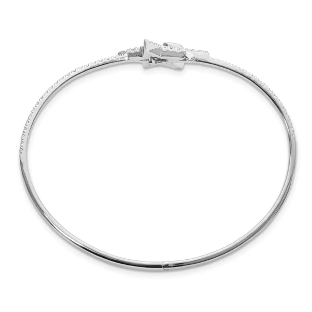 14k White Gold Lab Grown Diamond Star Hinged Bangle Bracelet - Fine Diamond