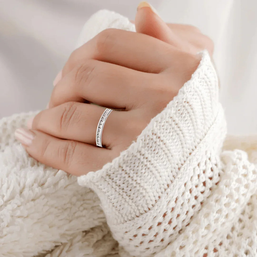 14k White Gold Lab Diamond Channel Set Half Eternity Ring - Fine Diamond