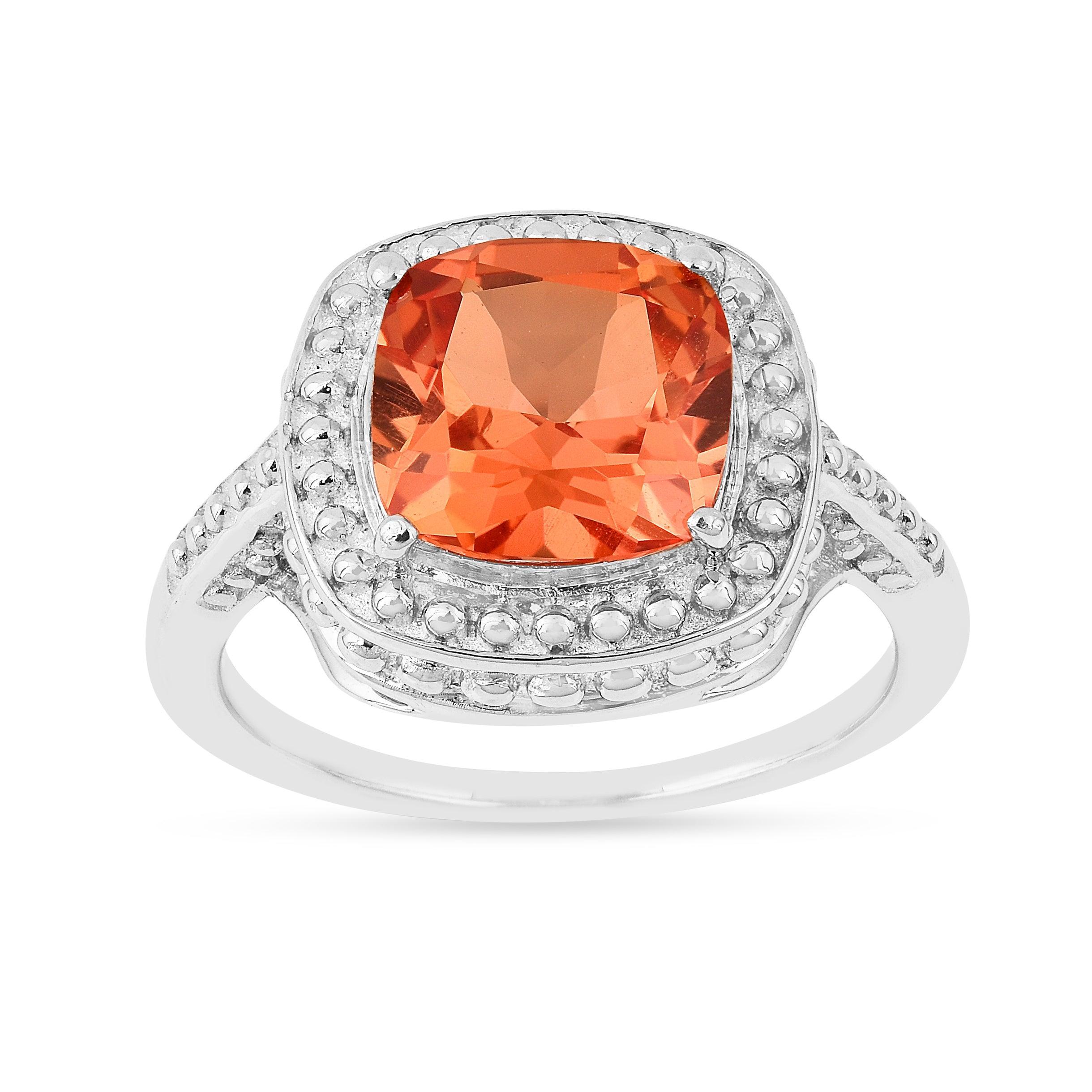 Peach Sapphire Cushion Ring - Fine Diamond
