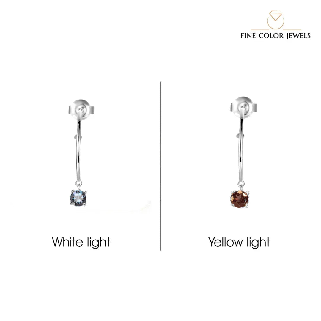 Created Alexandrite Hoop Earrings - Fine Diamond
