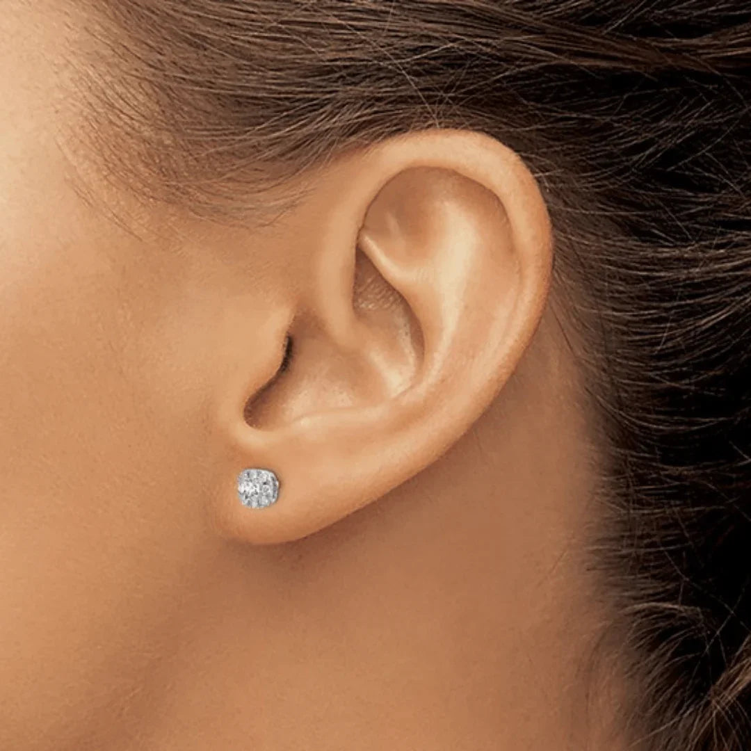 14K White Gold Lab Diamond Cushion Halo Stud Earrings - Fine Diamond