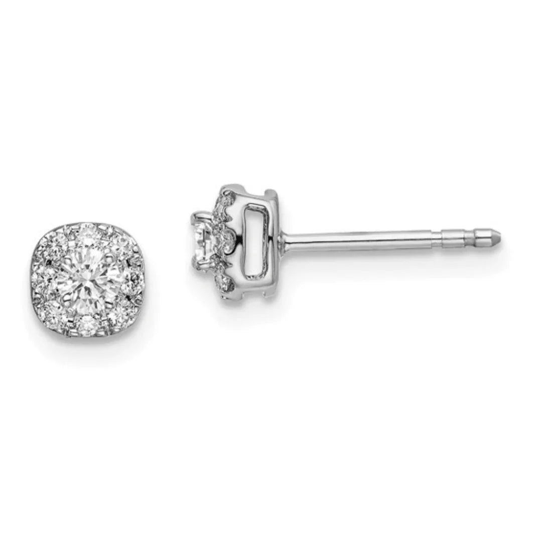 14K White Gold Lab Diamond Cushion Halo Stud Earrings - Fine Diamond
