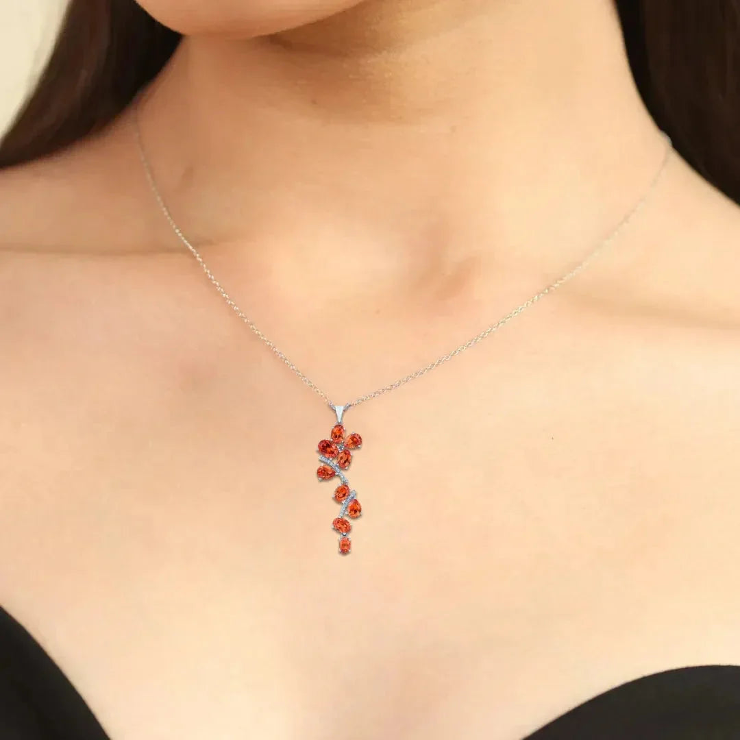 Peach Sapphire Leaf Pendant Necklace - Fine Diamond