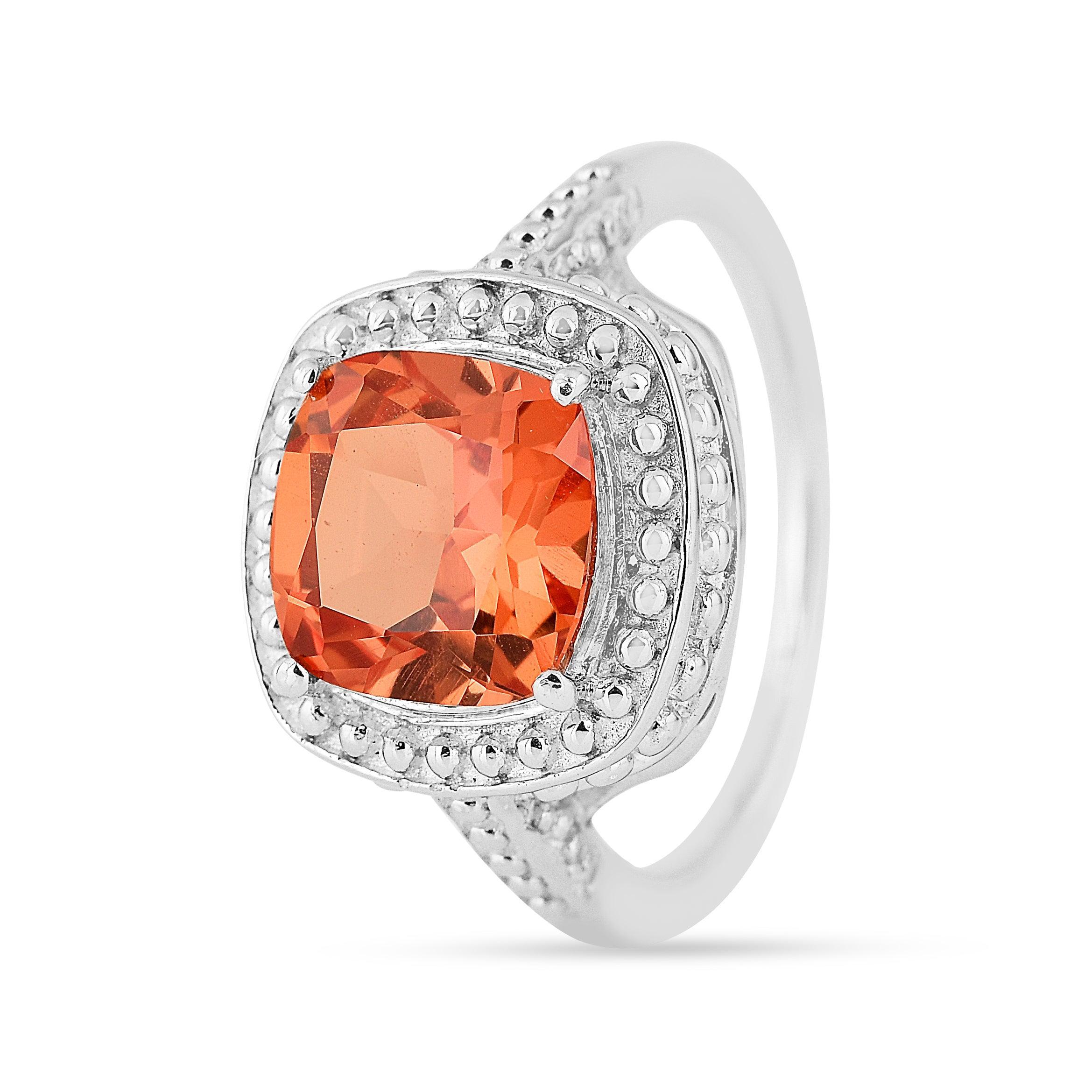 Peach Sapphire Cushion Ring - Fine Diamond