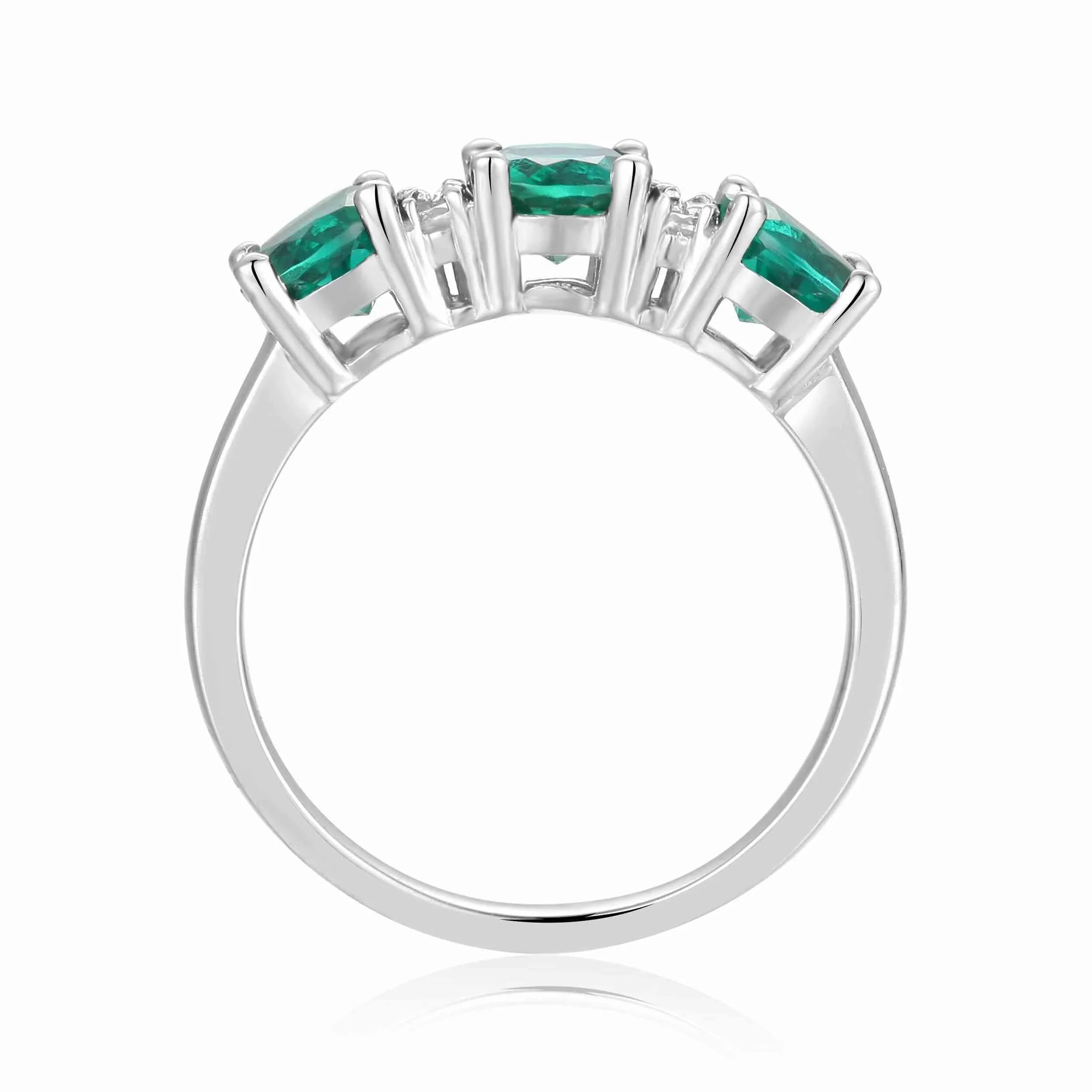 Emerald Three Stone Ring - Fine Diamond