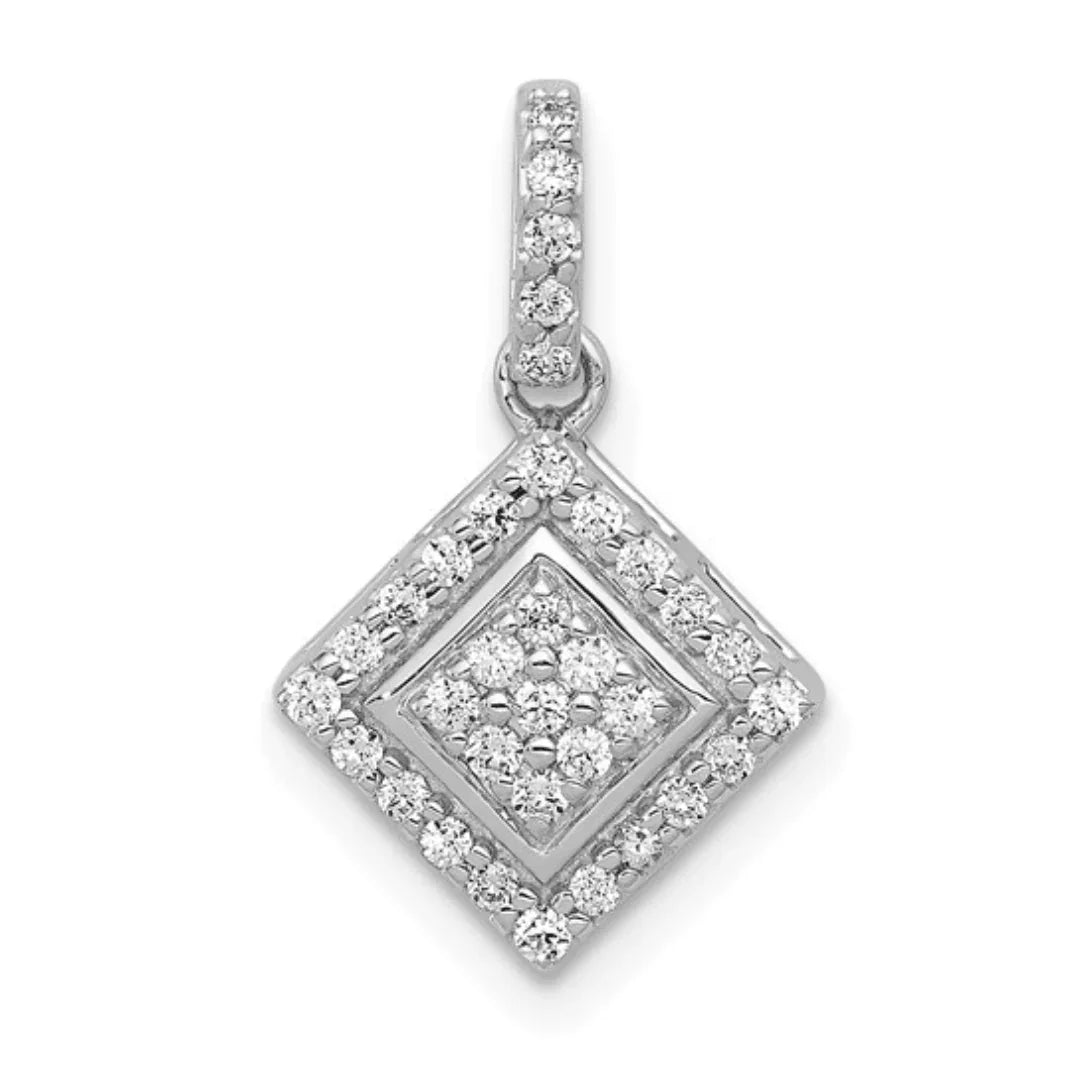 14k White Gold Square Cluster Diamond Pendant - Fine Diamond