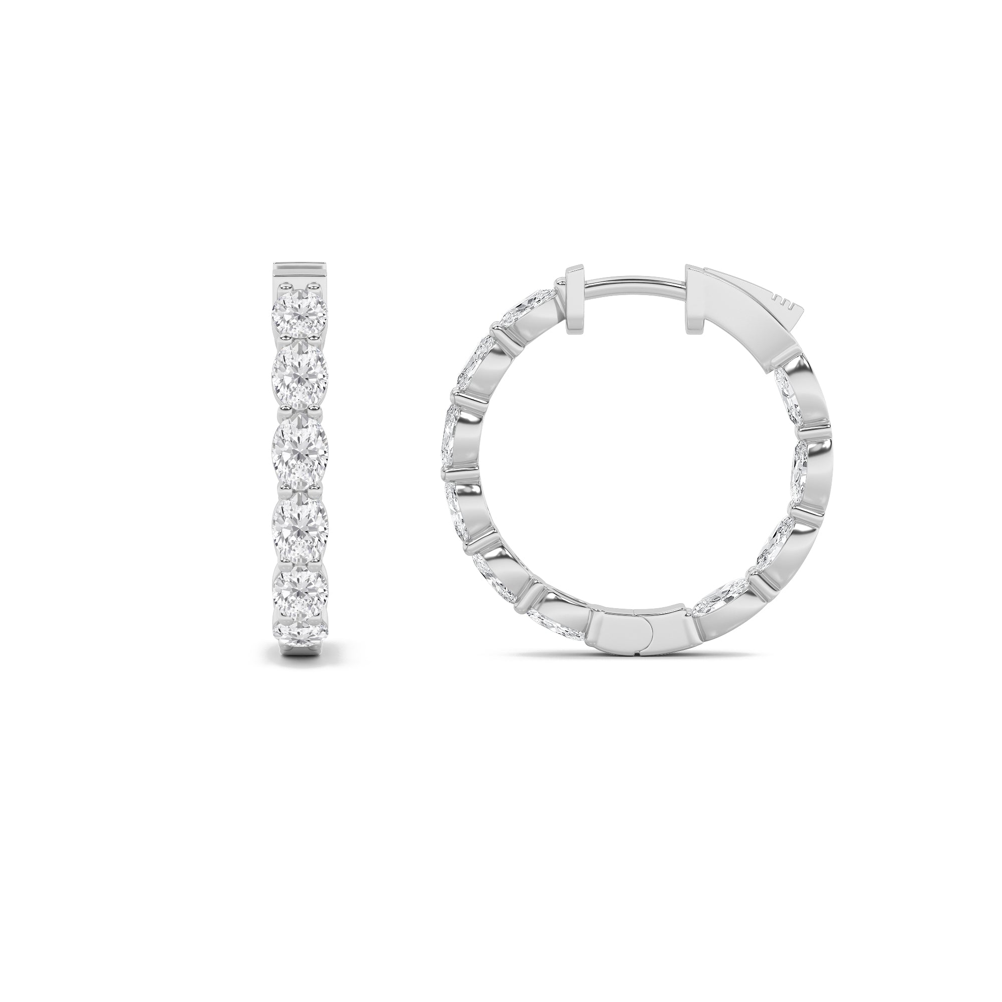 4.00 Cttw Oval Shaped Lab Grown Diamond Inside Out Hoop 14K White Gold Earrings