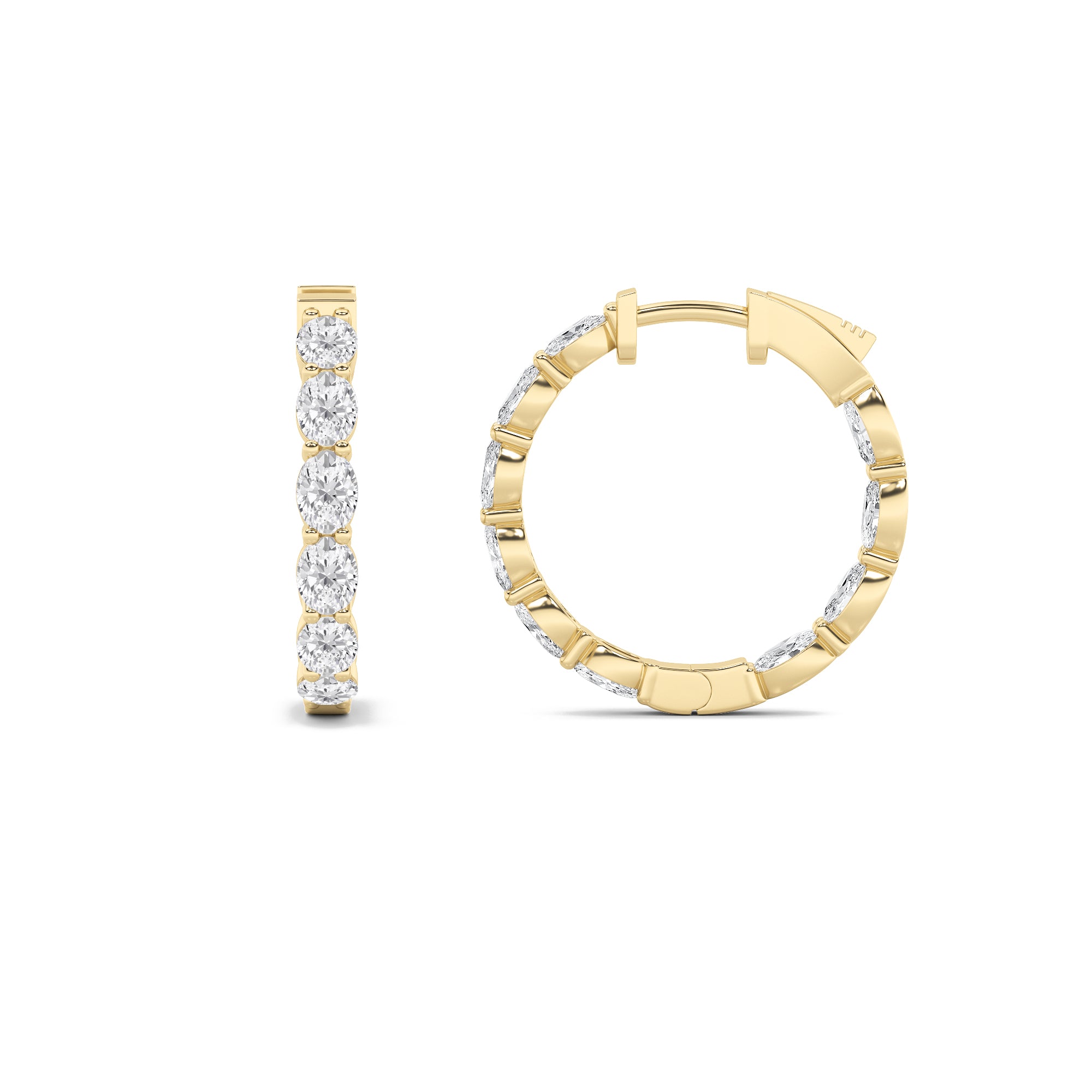 4.00 Cttw Oval Shaped Lab Grown Diamond Inside Out Hoop 14K Yellow Gold Earrings