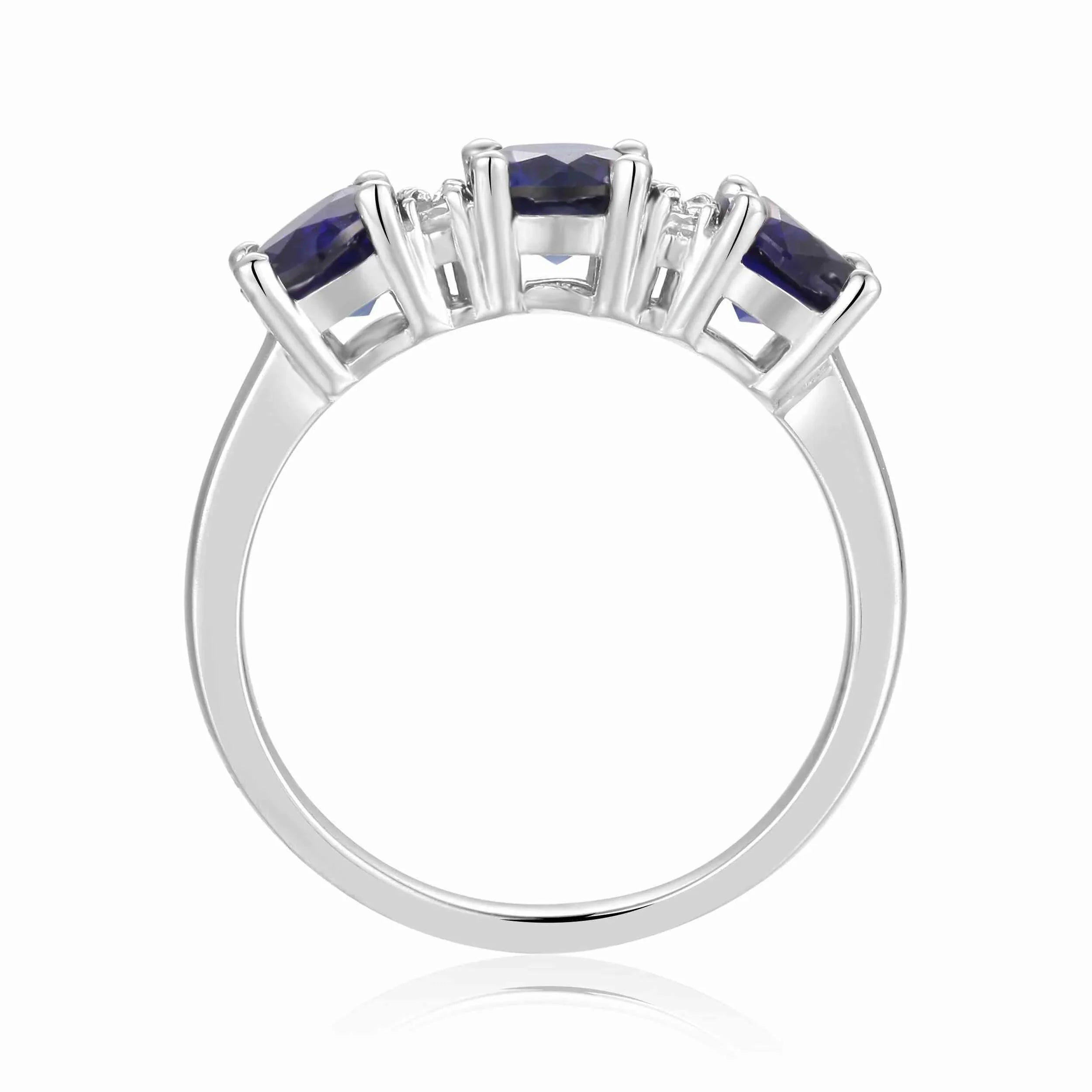 Blue Sapphire Three Stone Ring - Fine Diamond