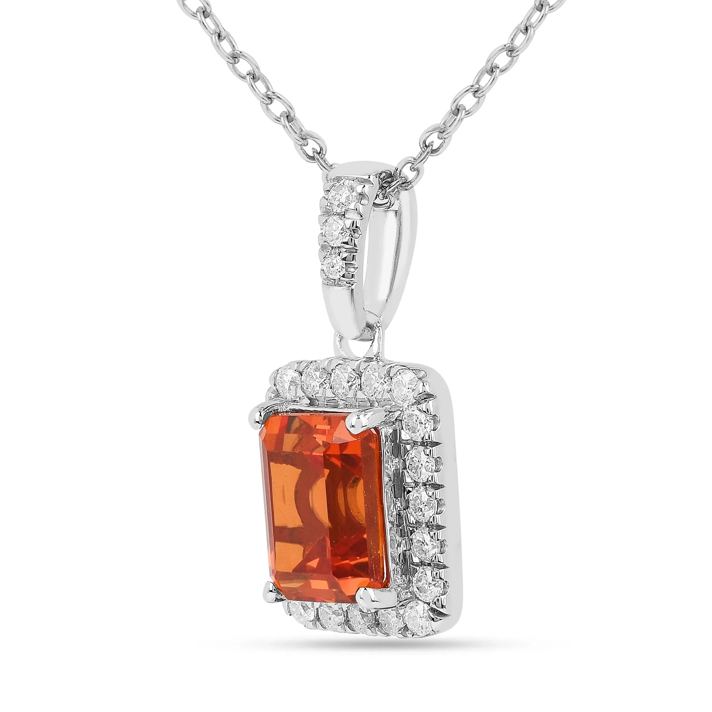 Octagon Peach Sapphire Halo Pendant Necklace - Fine Diamond