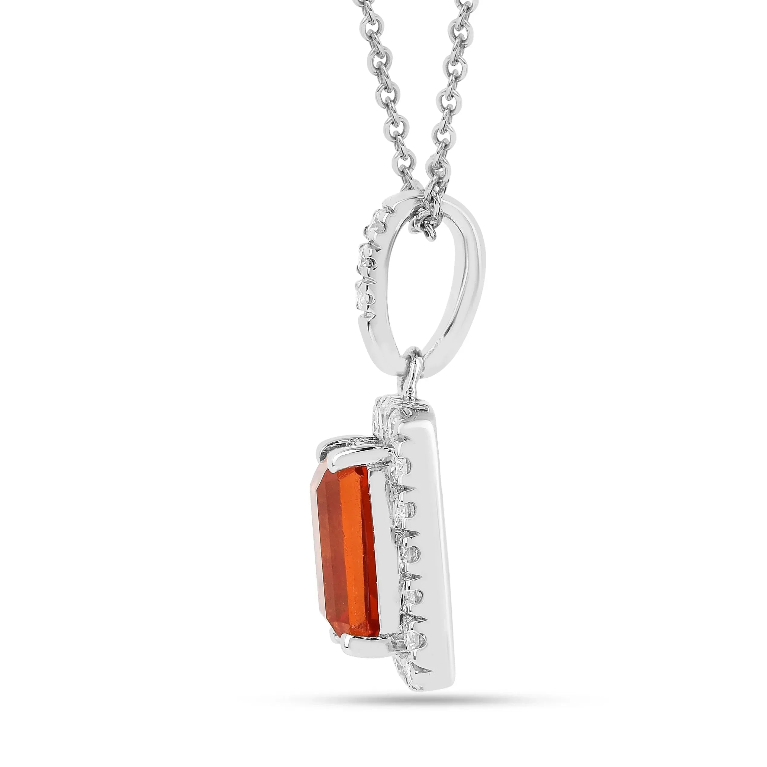 Octagon Peach Sapphire Halo Pendant Necklace - Fine Diamond
