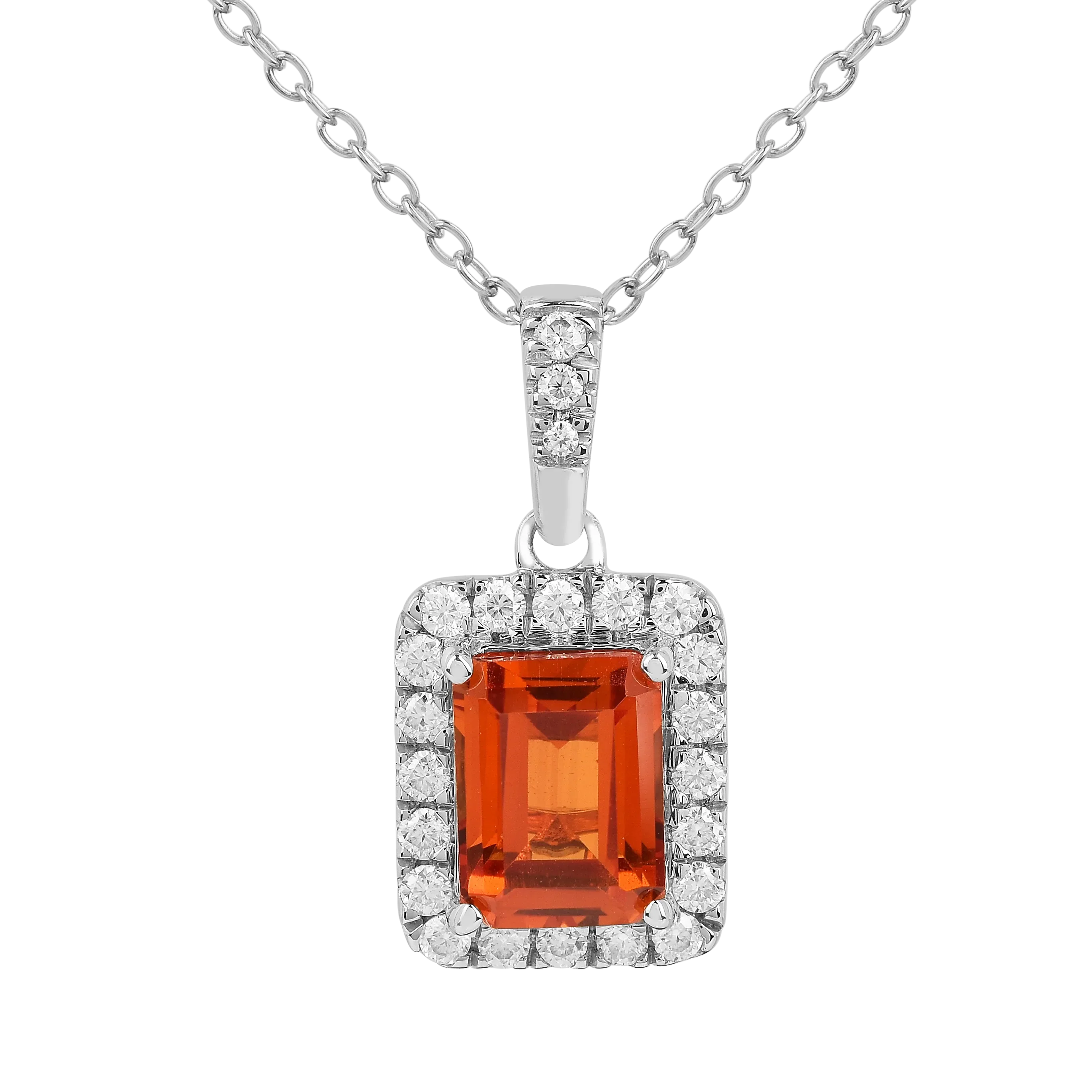Octagon Peach Sapphire Halo Pendant Necklace - Fine Diamond