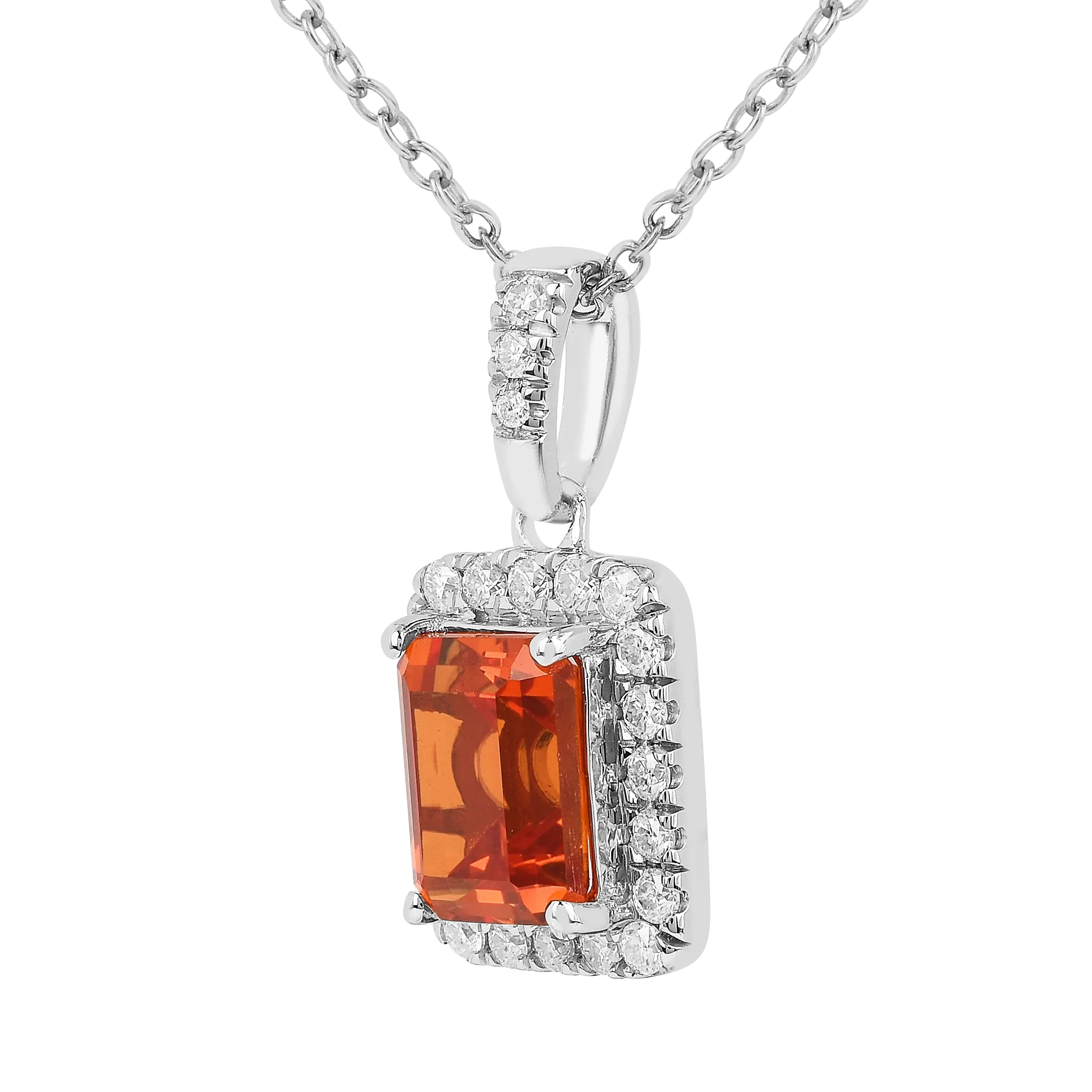 Octagon Peach Sapphire Halo Pendant Necklace - Fine Diamond