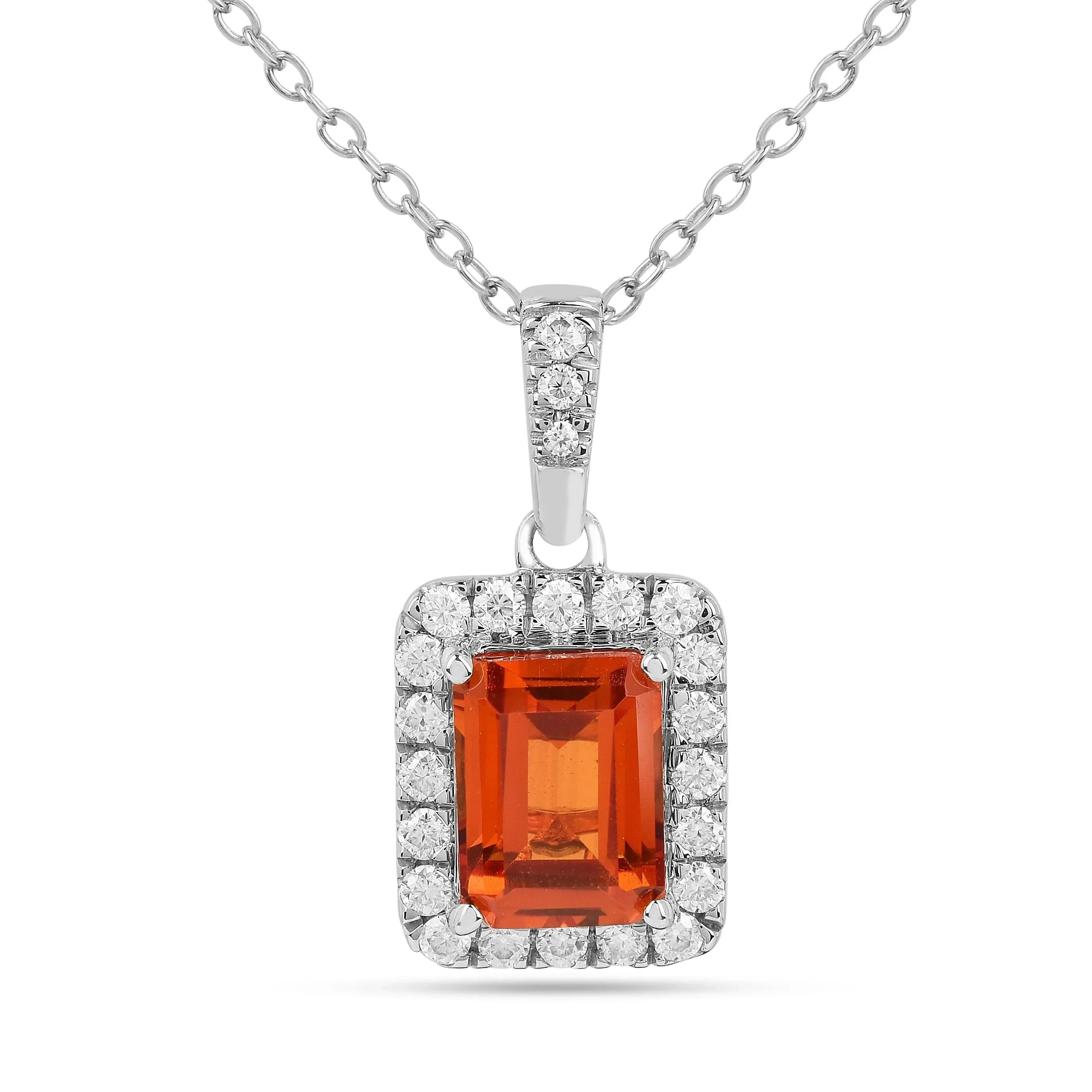 Octagon Peach Sapphire Halo Pendant Necklace - Fine Diamond
