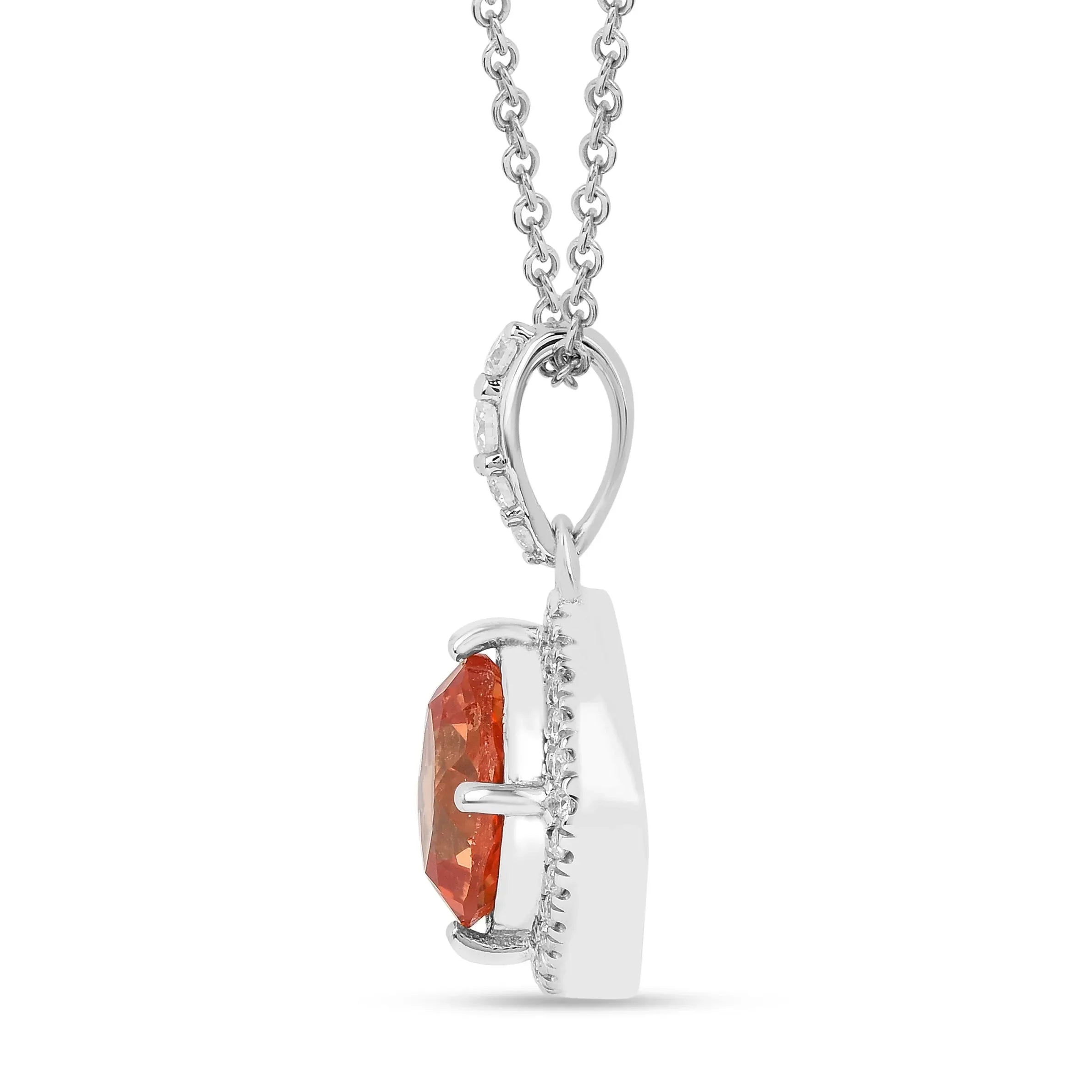 Peach Sapphire Cushion Pendant Necklace - Fine Diamond