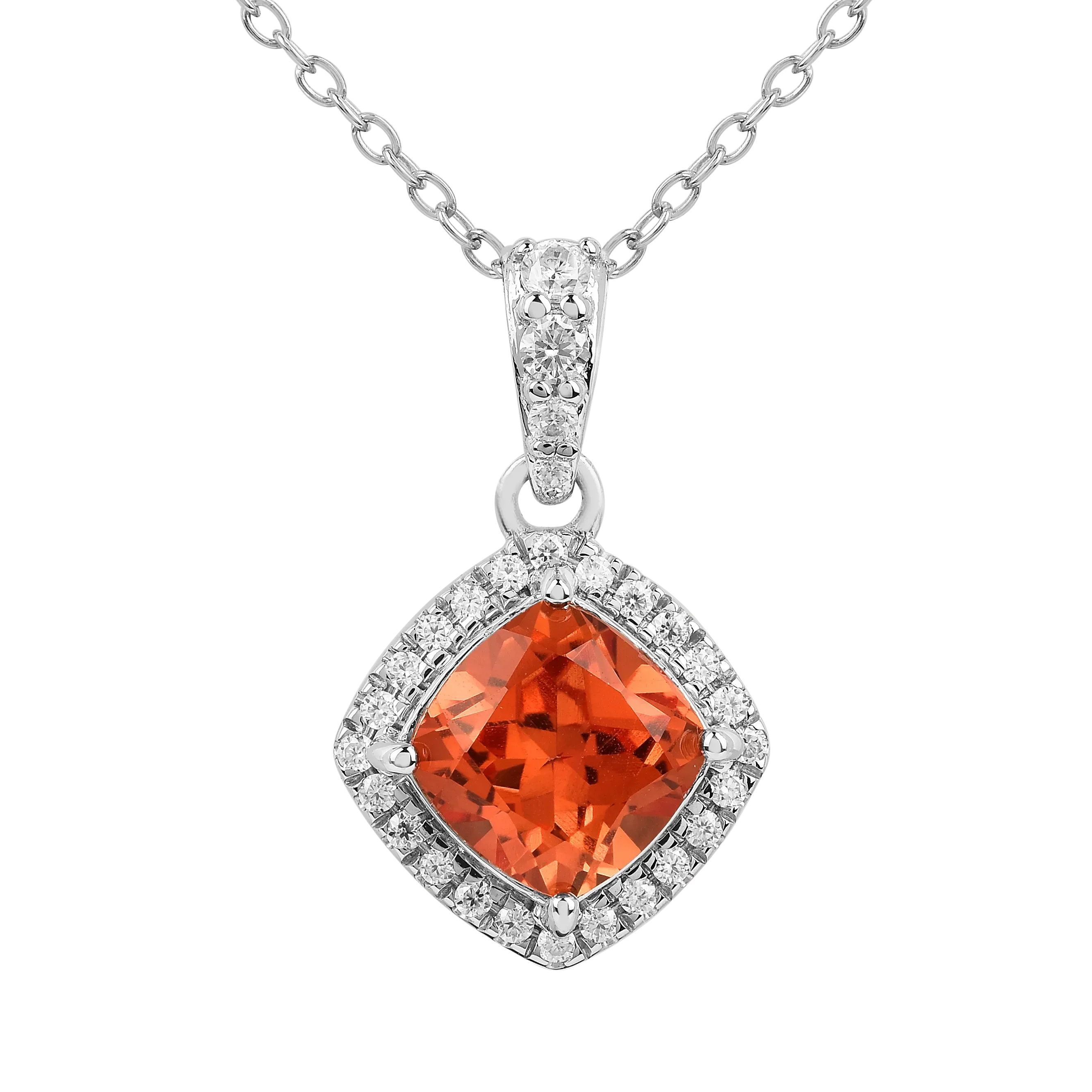 Peach Sapphire Cushion Pendant Necklace - Fine Diamond
