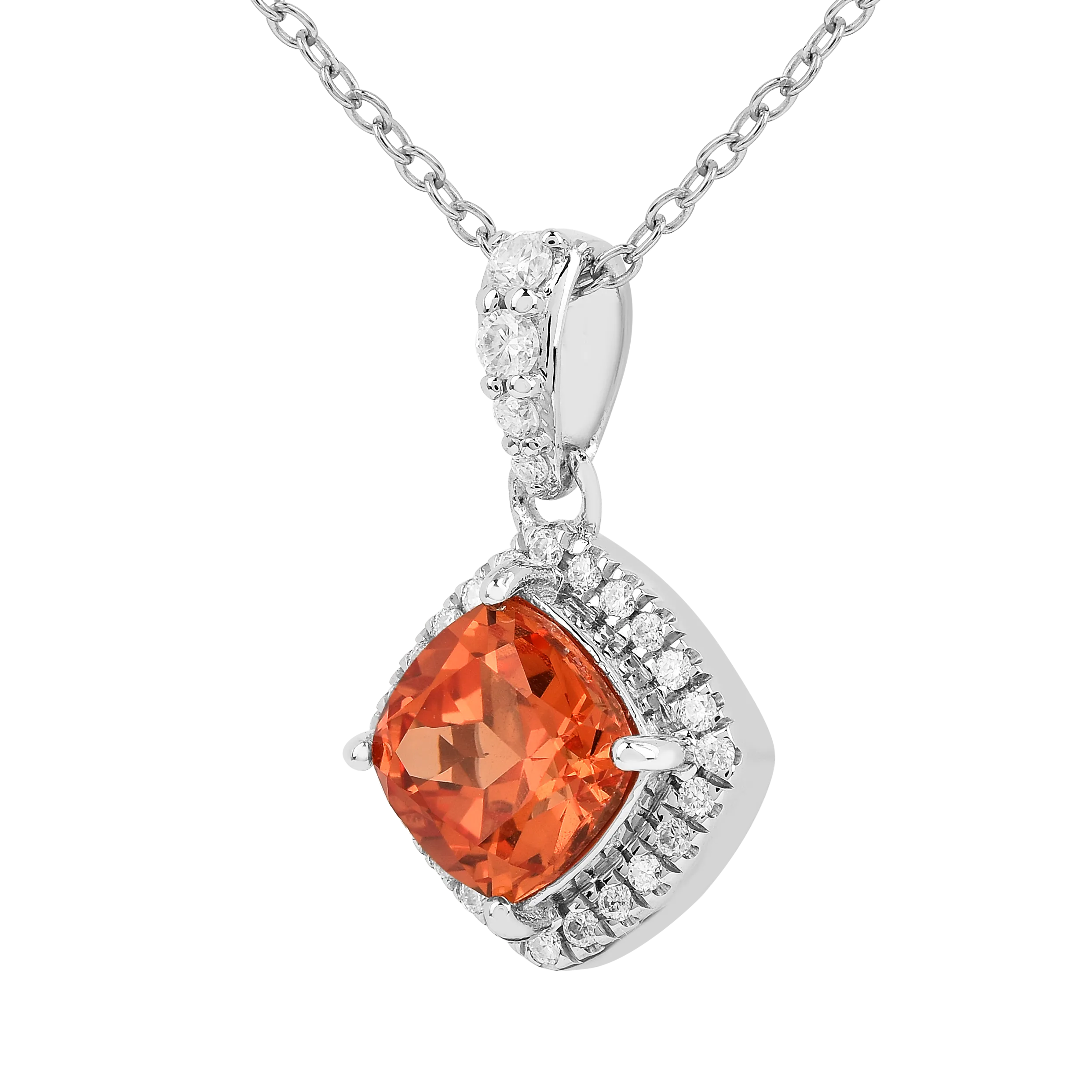 Peach Sapphire Cushion Pendant Necklace FineColorJewels 925 Sterling Silver, best gift for girls, best gift for women, dla-dm-discount-all-154898, gift for her, gift from daughter, Necklace, peach Gemstone, Peach Sapphire Jewelry, peach Sapphire necklace, peach sapphire pendant necklaceLab Created Padparadscha necklaces, Pink Orange Sapphire, square necklace, Trending Jewelry, Valentine's Day gift