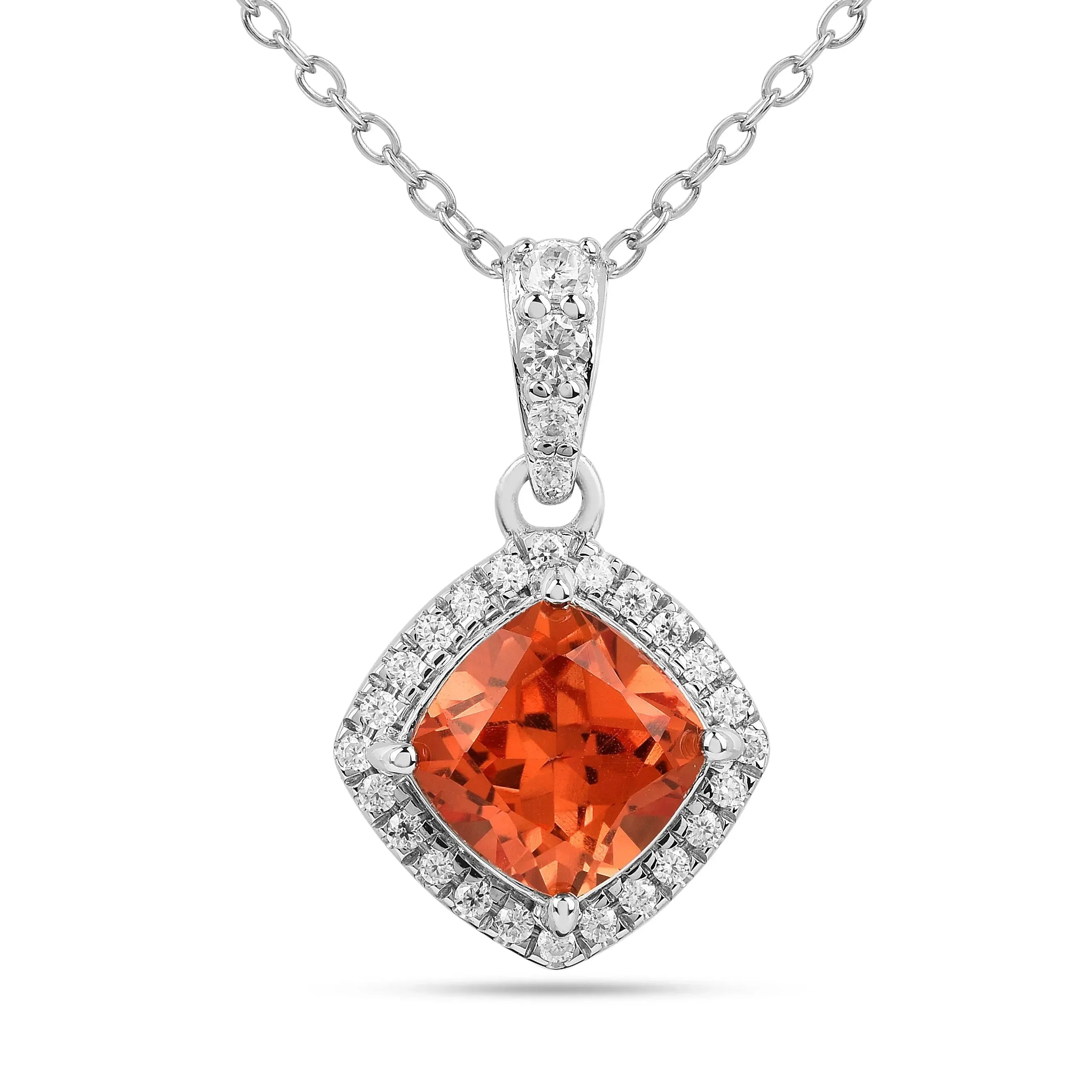 Peach Sapphire Cushion Pendant Necklace - Fine Diamond