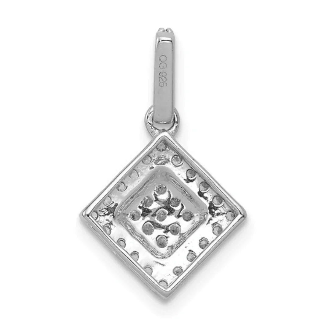 14k White Gold Square Cluster Diamond Pendant - Fine Diamond