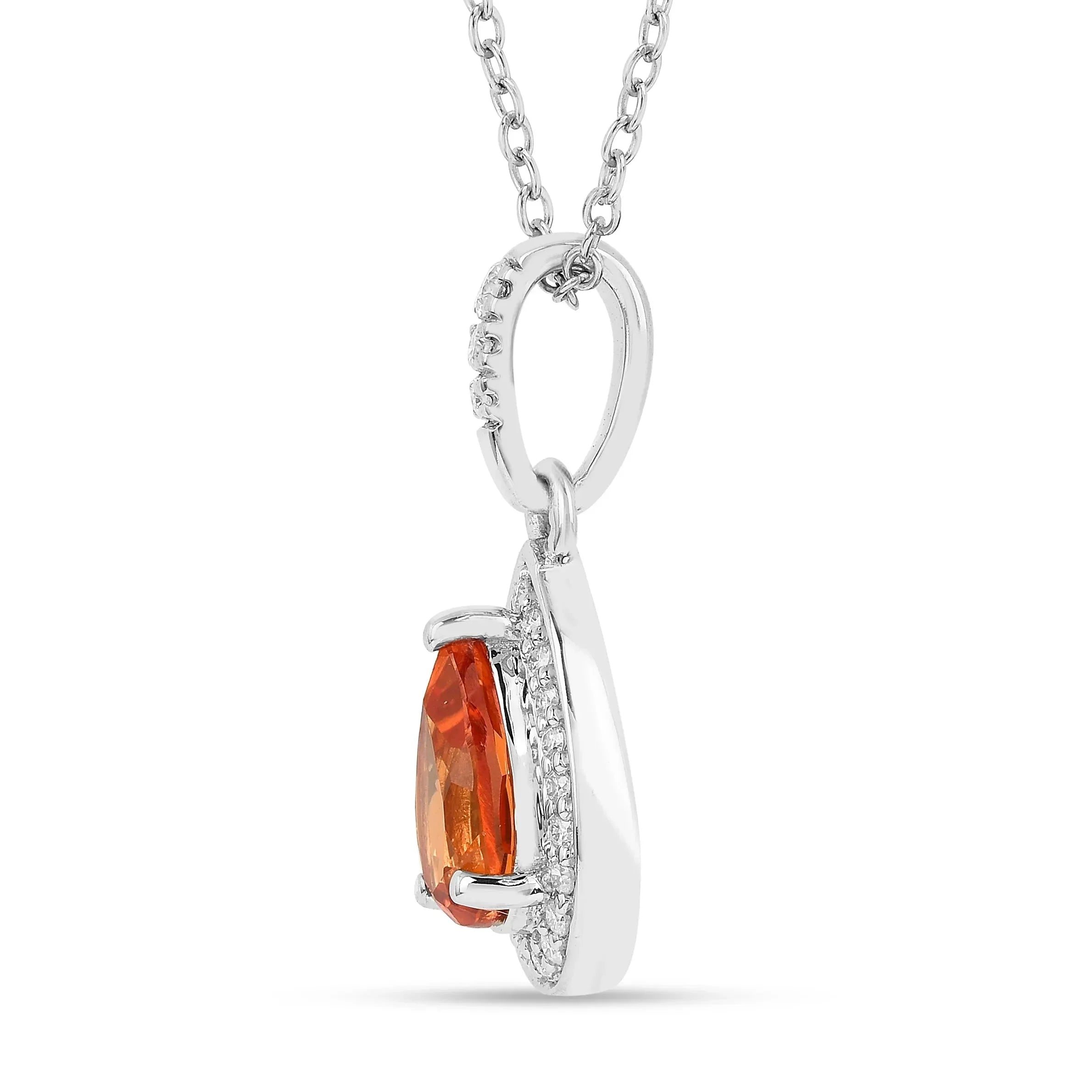 Peach sapphire Teardrop Pendant Necklace - Fine Diamond