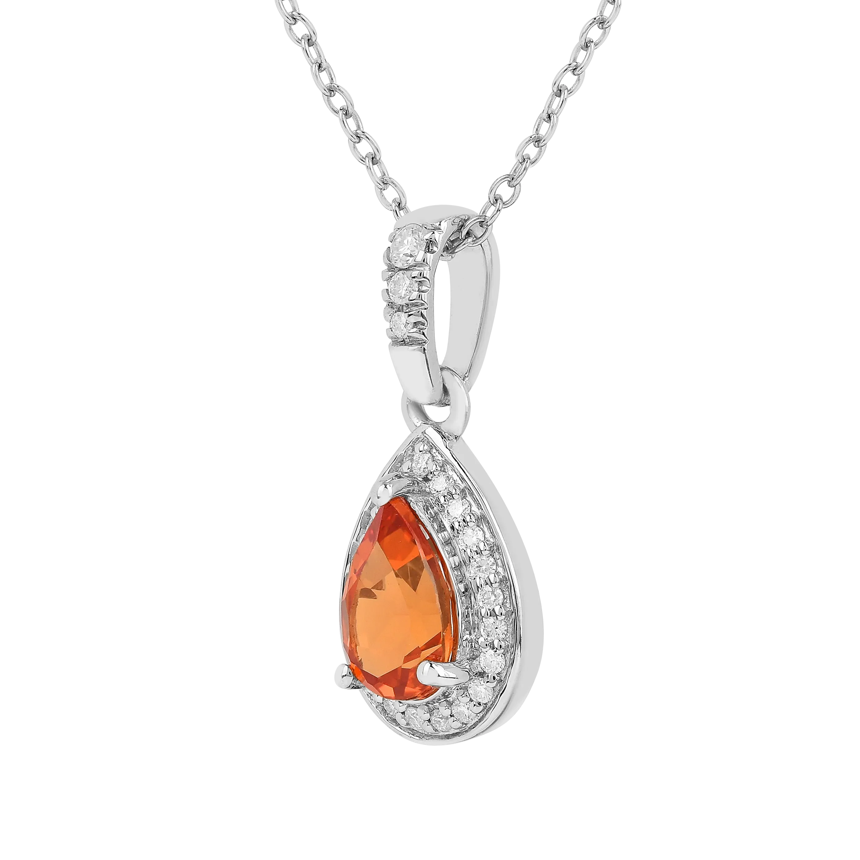 Peach sapphire Teardrop Pendant Necklace - Fine Diamond