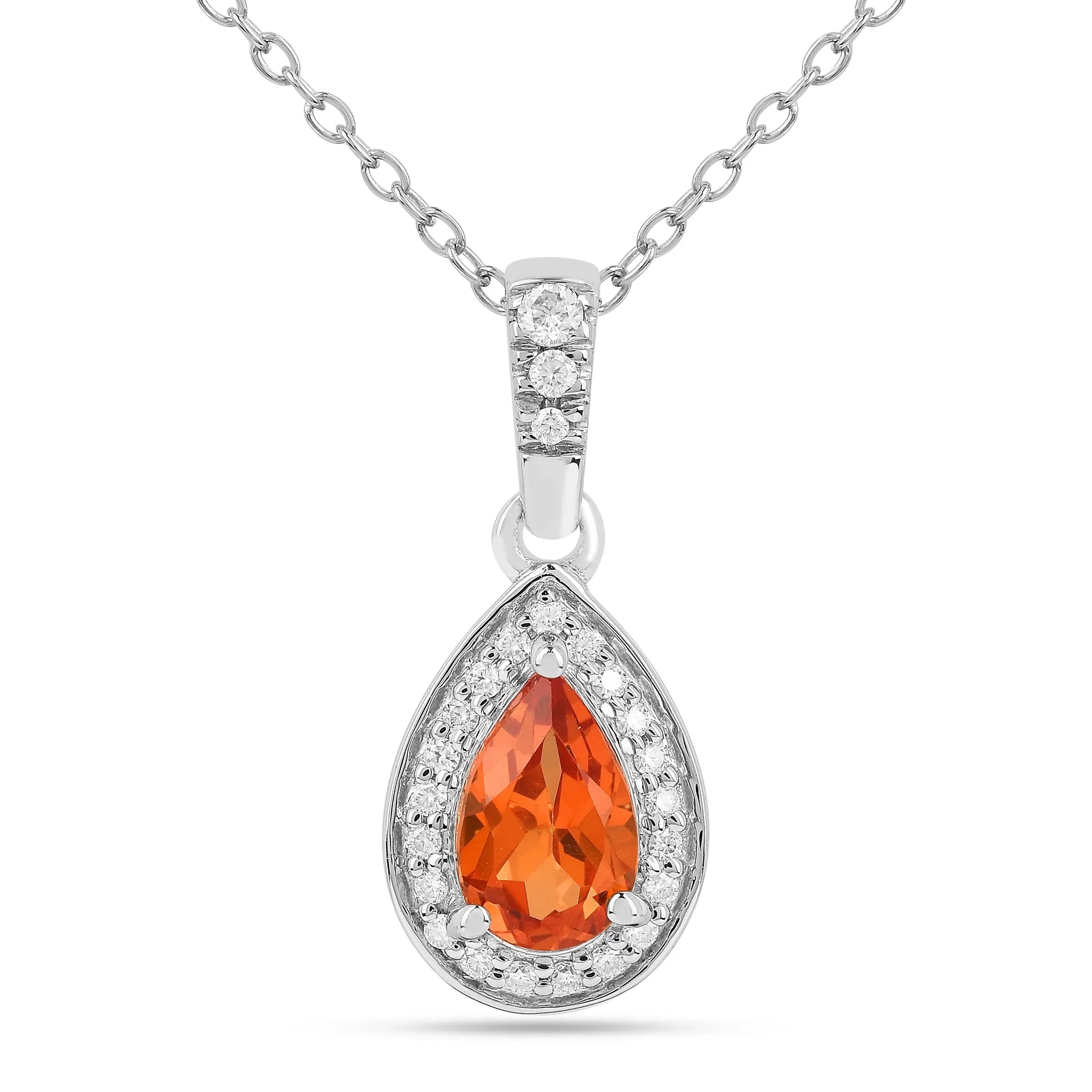 Peach sapphire Teardrop Pendant Necklace - Fine Diamond