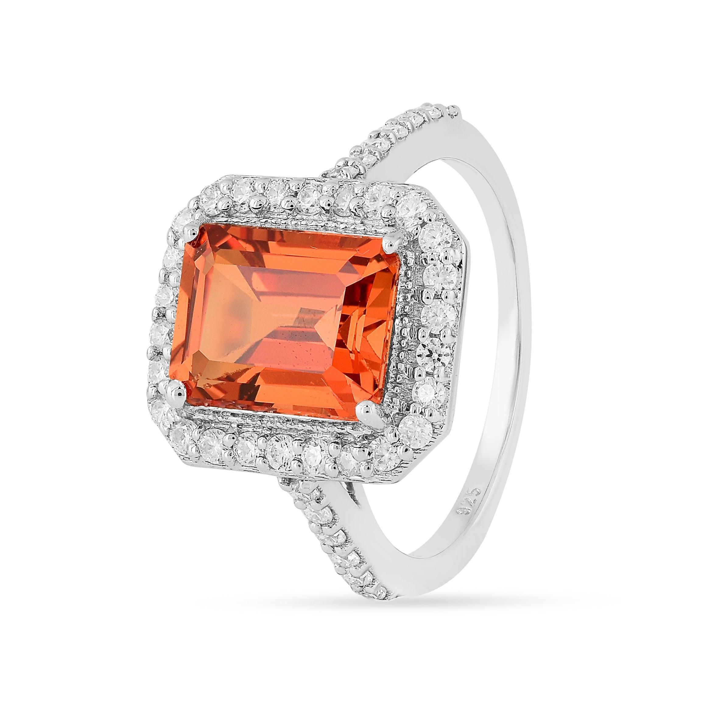 Octagon Peach Sapphire Halo Ring - Fine Diamond