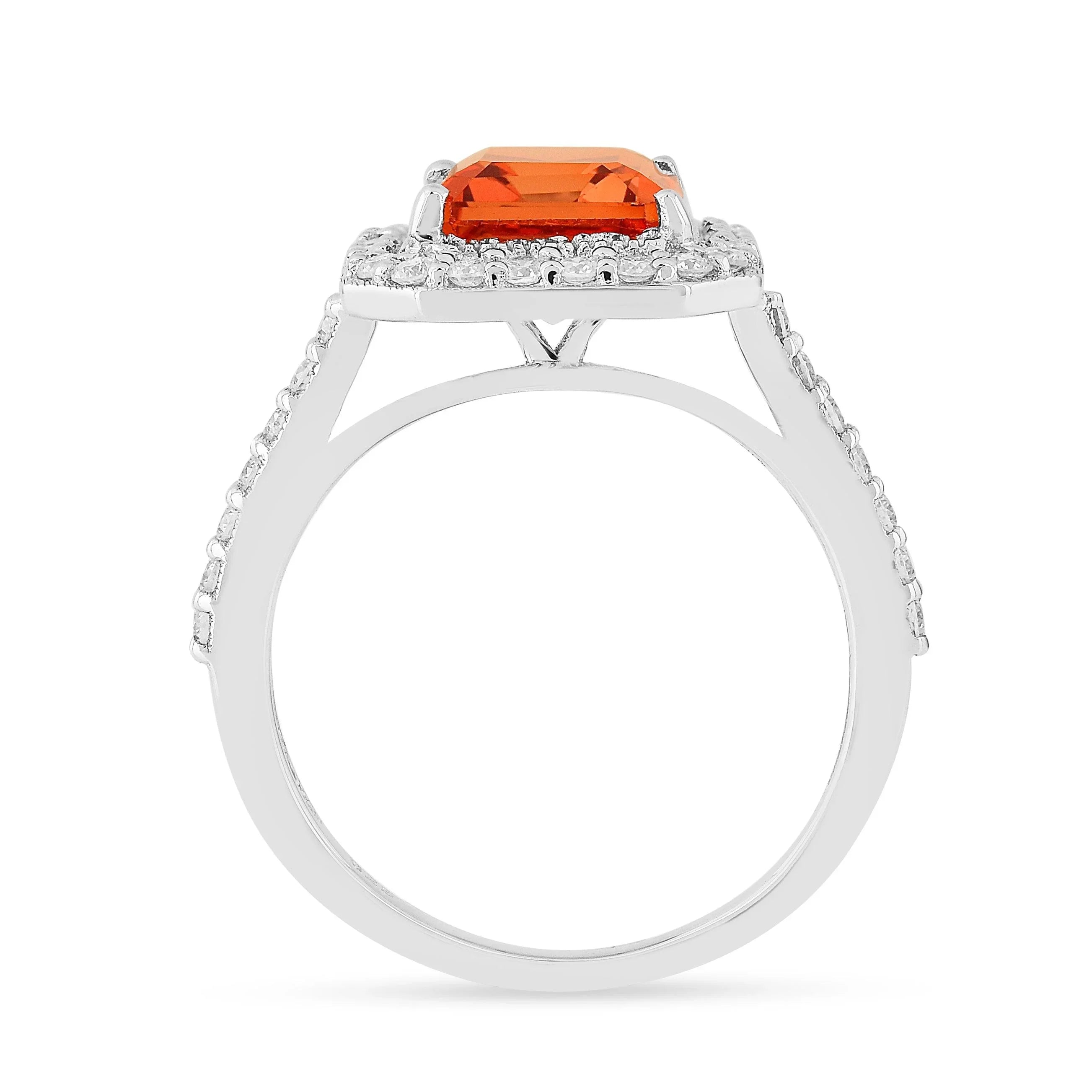 Octagon Peach Sapphire Halo Ring - Fine Diamond
