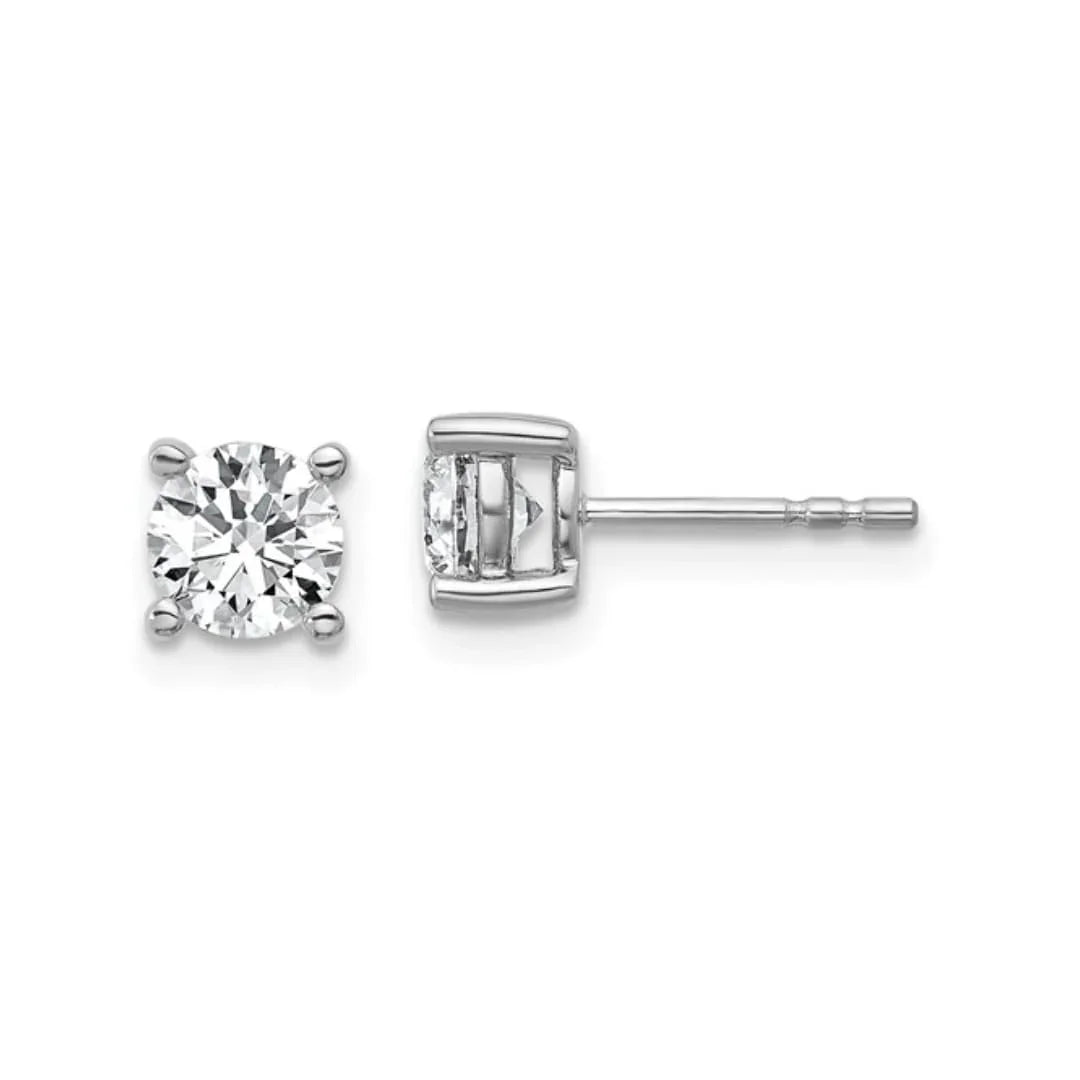 14K White Gold Lab Grown Diamond Round Shaped Stud Earrings - Fine Diamond