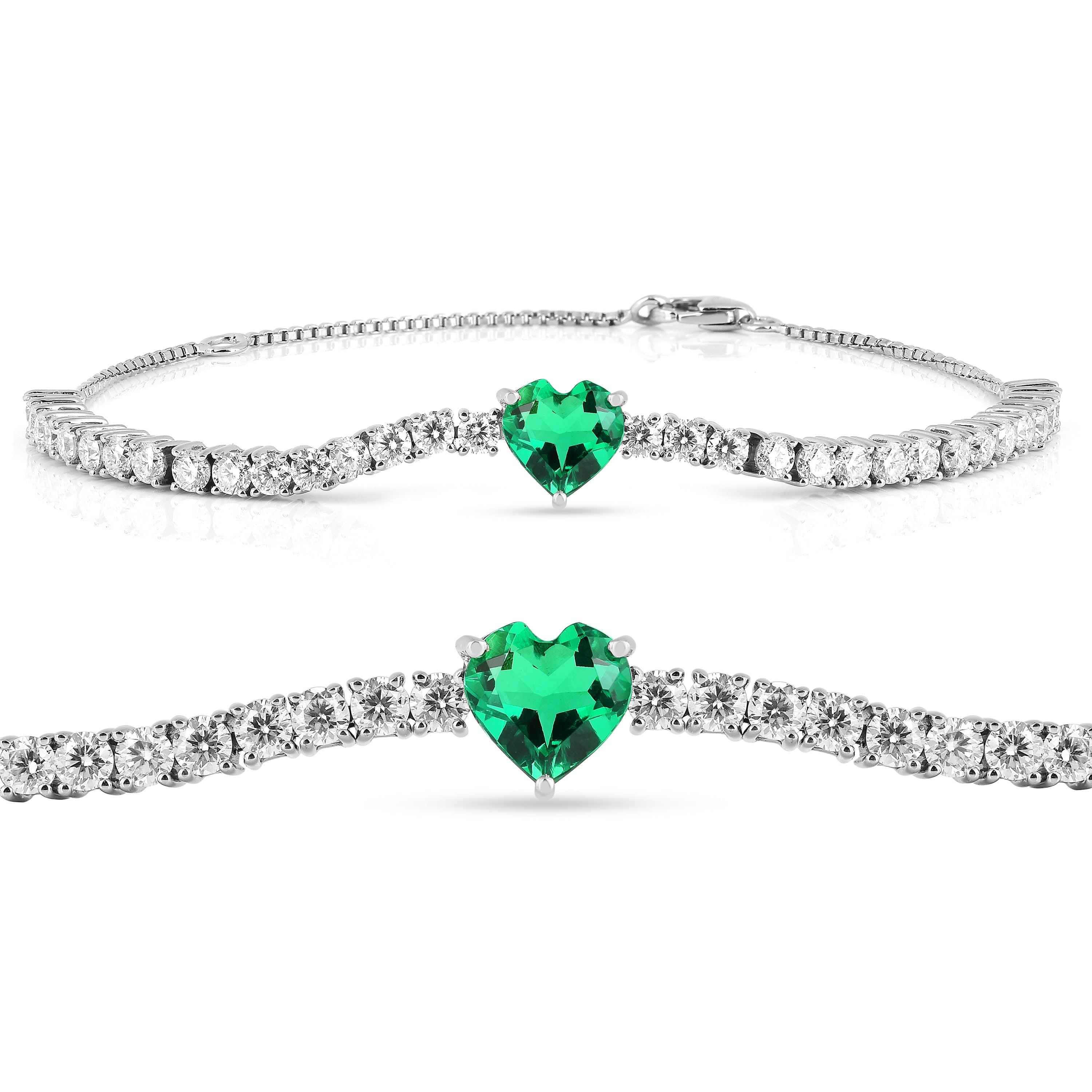 Colombian Created Emerald Heart Bracelet