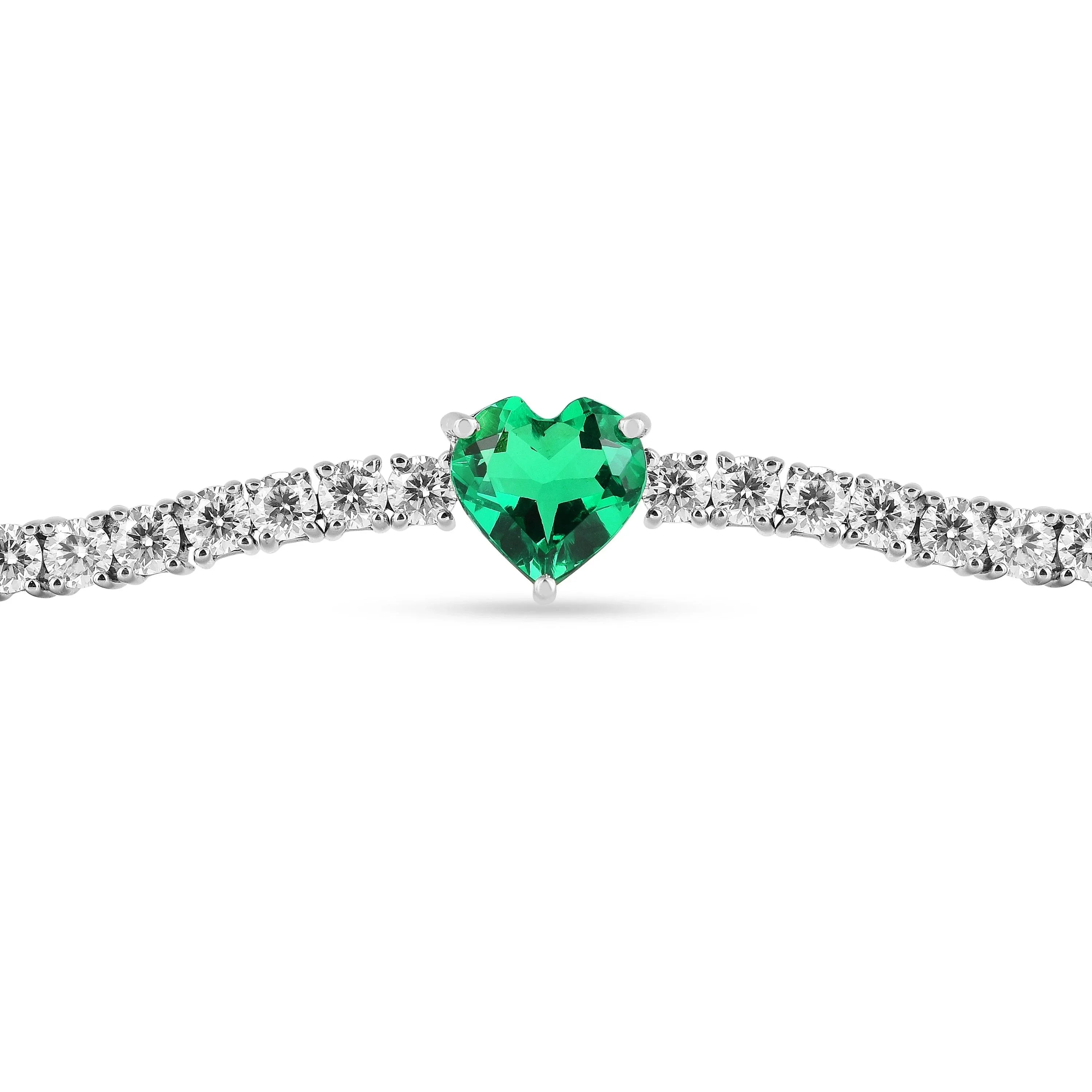 Colombian Created Emerald Heart Bracelet - Fine Diamond