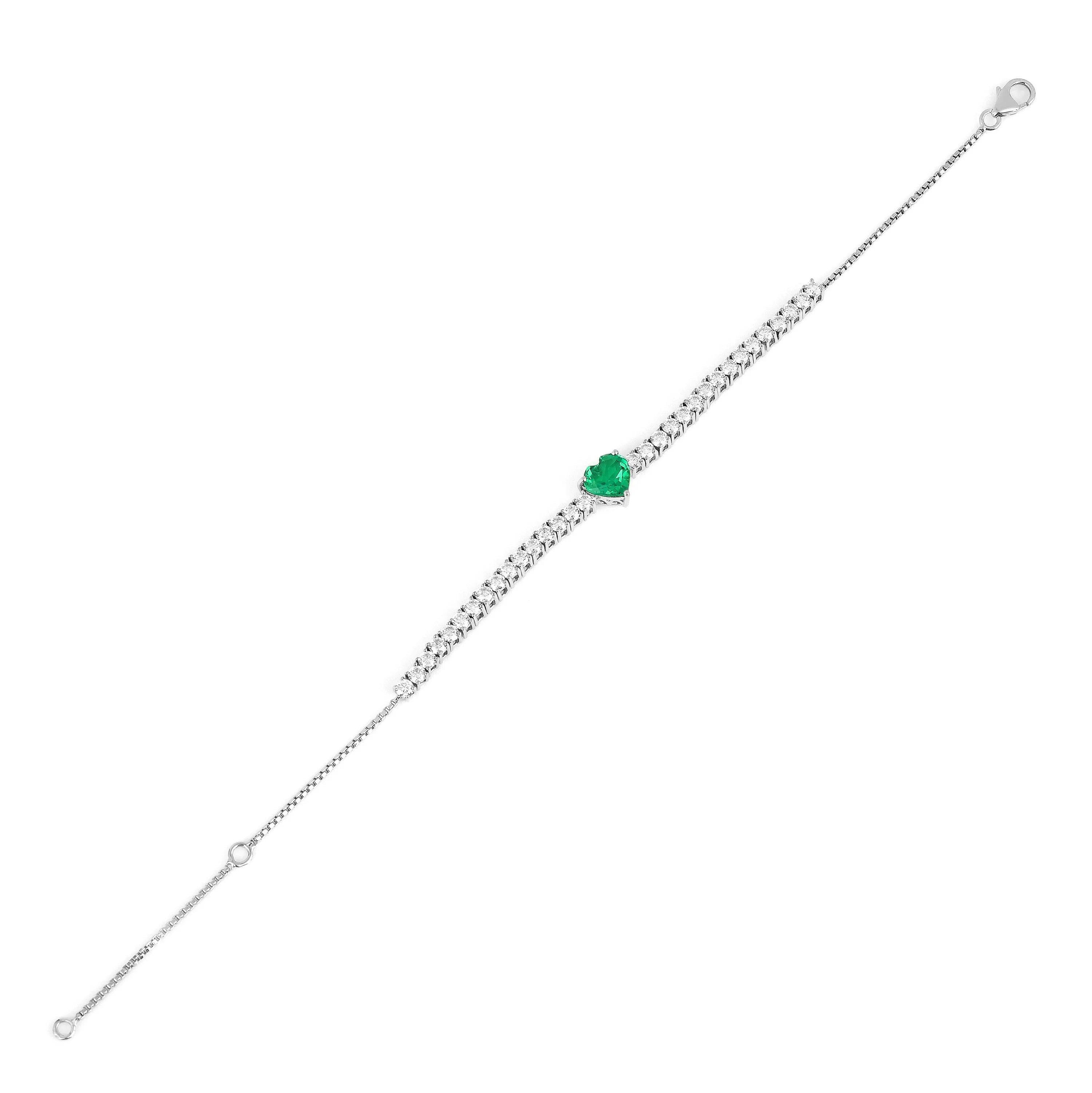 Colombian Created Emerald Heart Bracelet - Fine Diamond