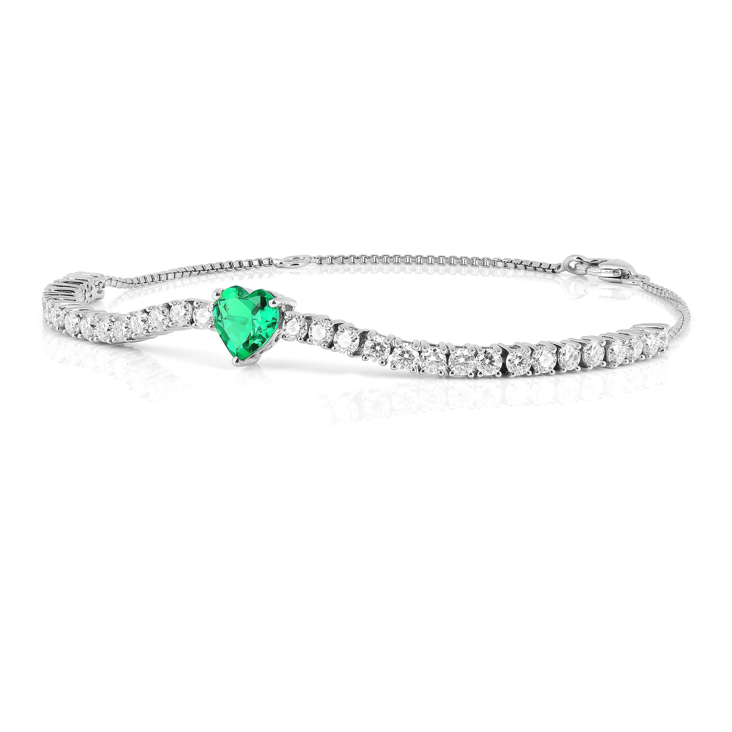 Colombian Created Emerald Heart Bracelet - Fine Diamond