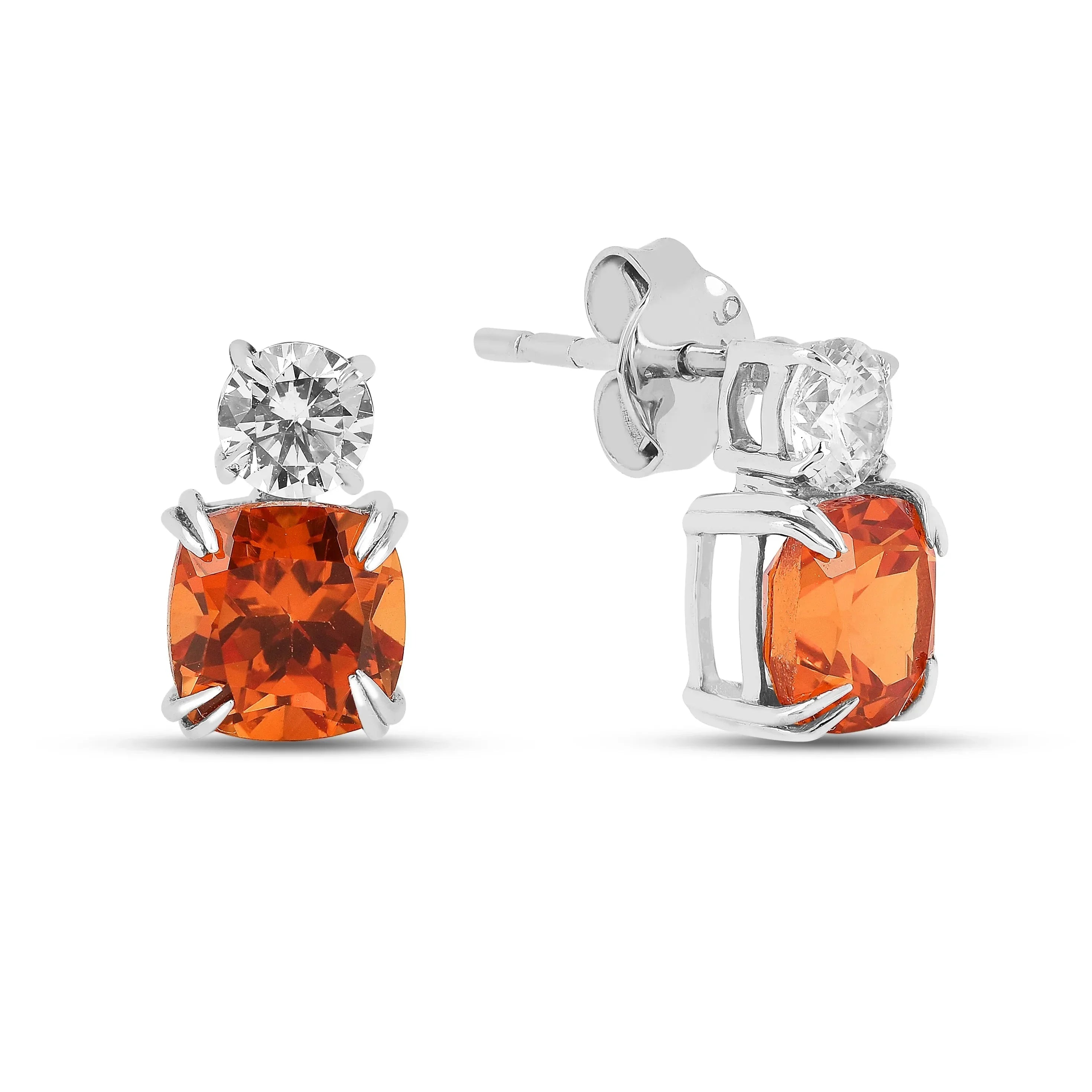 Peach Sapphire Stud Earrings - Fine Diamond