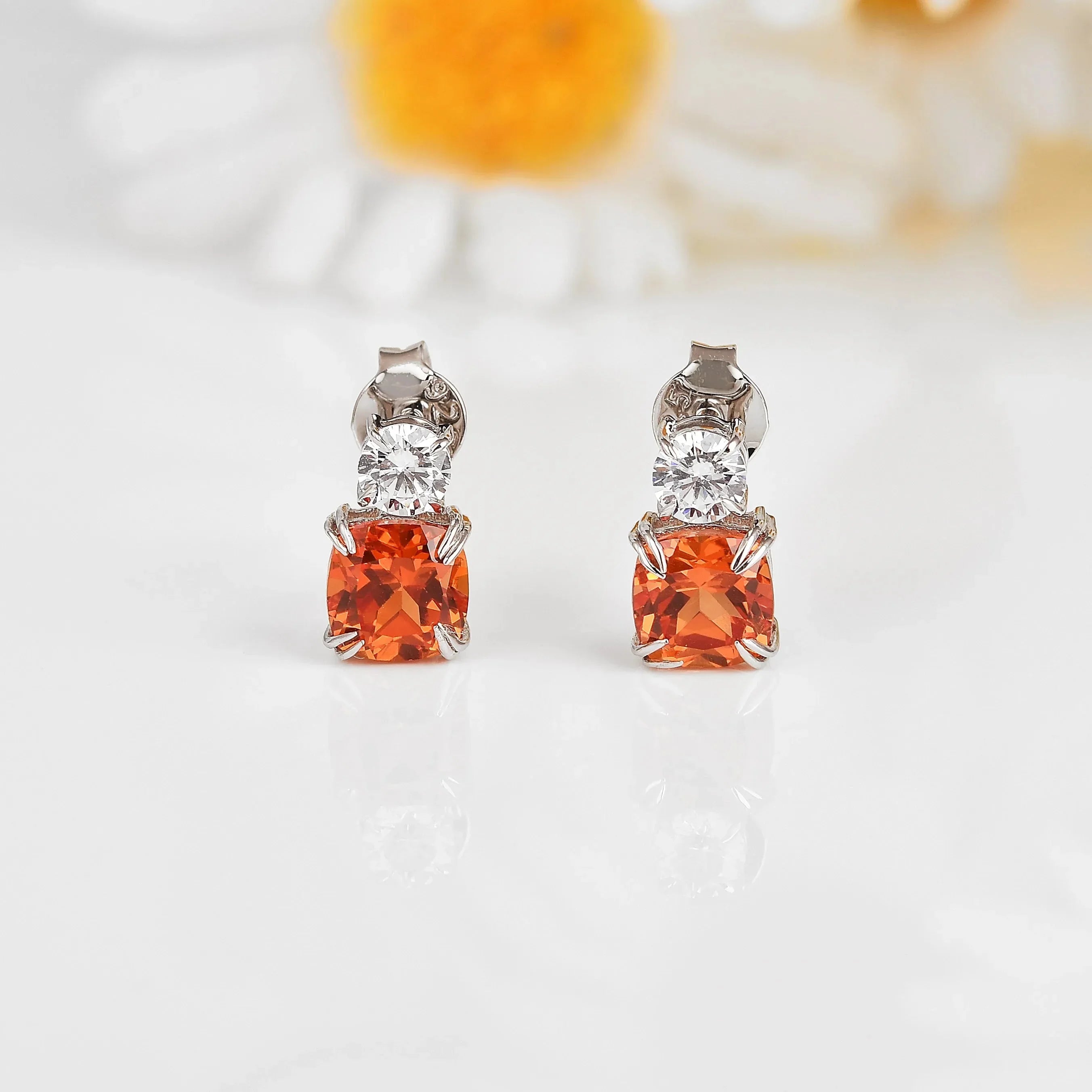 Peach Sapphire Stud Earrings - Fine Diamond