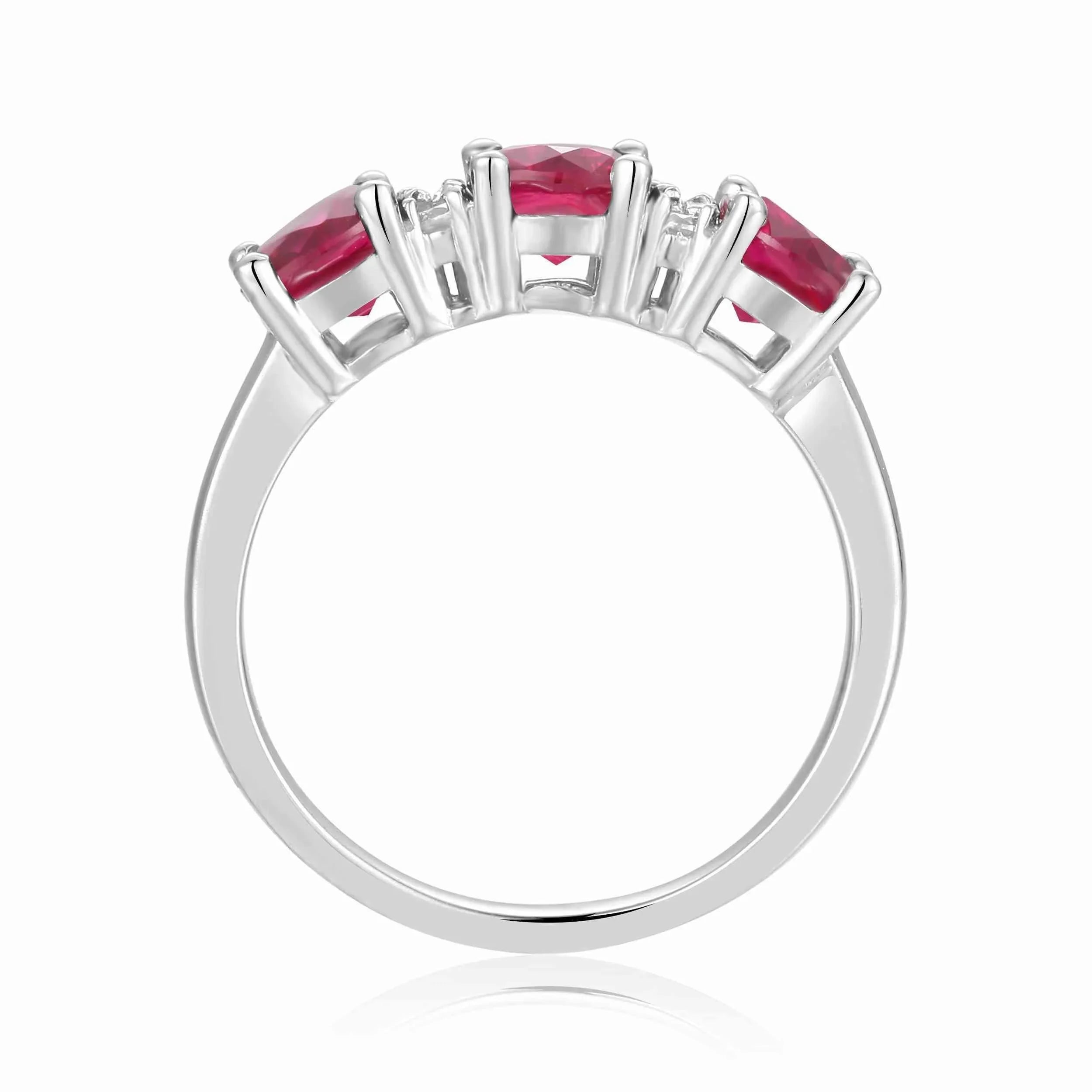 Ruby Three Stone Ring - Fine Diamond