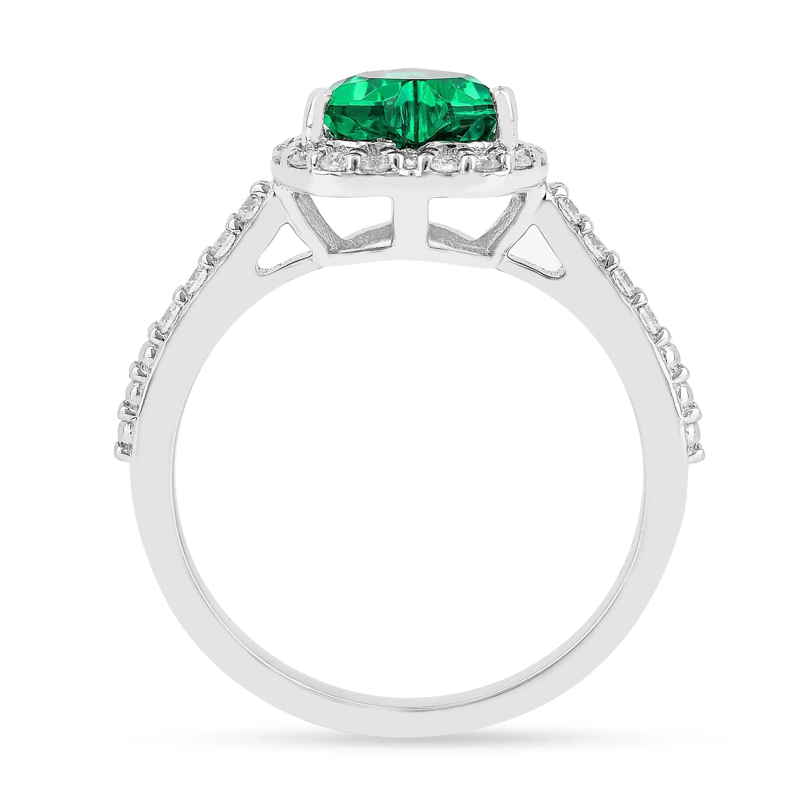 Colombian Created Emerald Halo Heart Ring - Fine Diamond