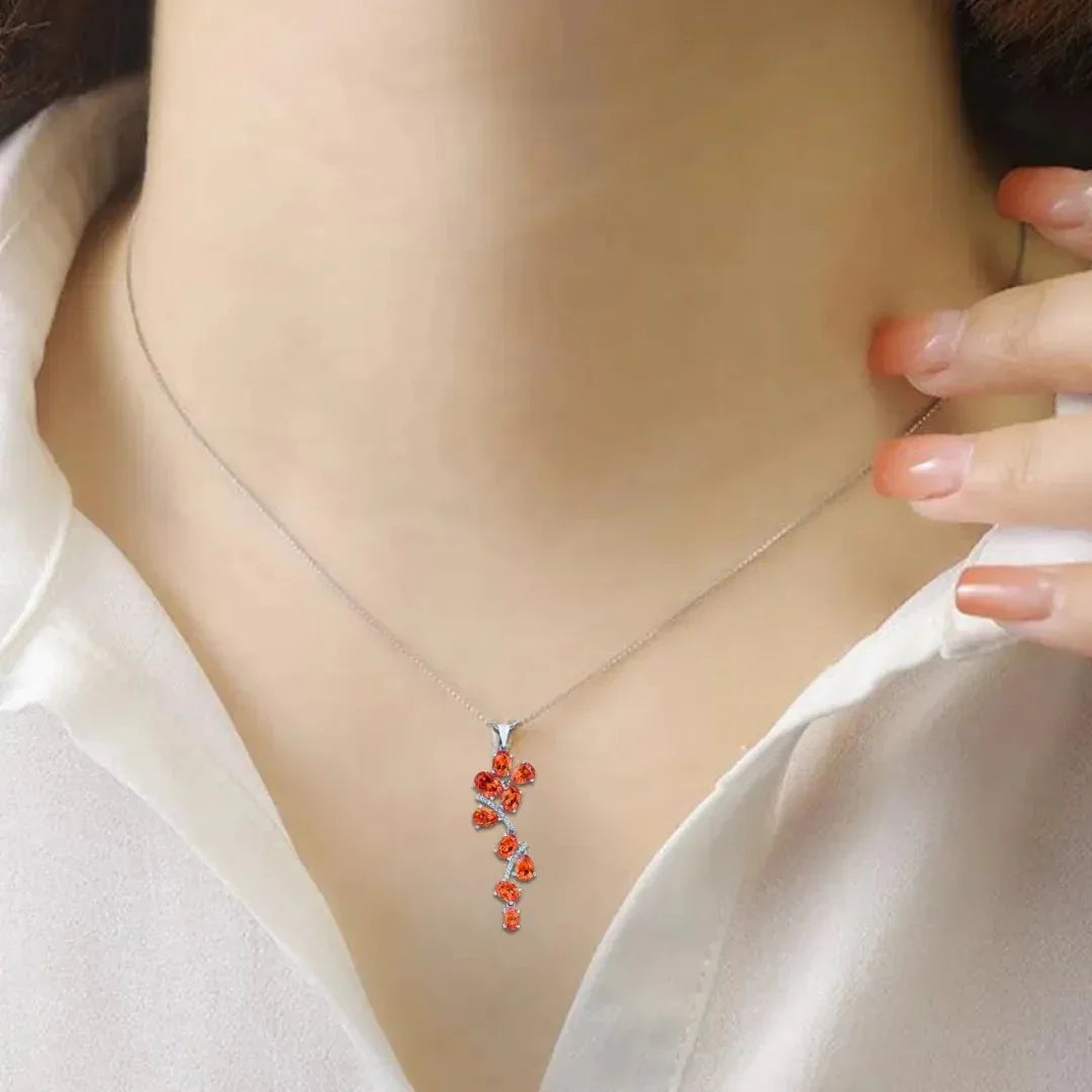 Peach Sapphire Leaf Pendant Necklace - Fine Diamond