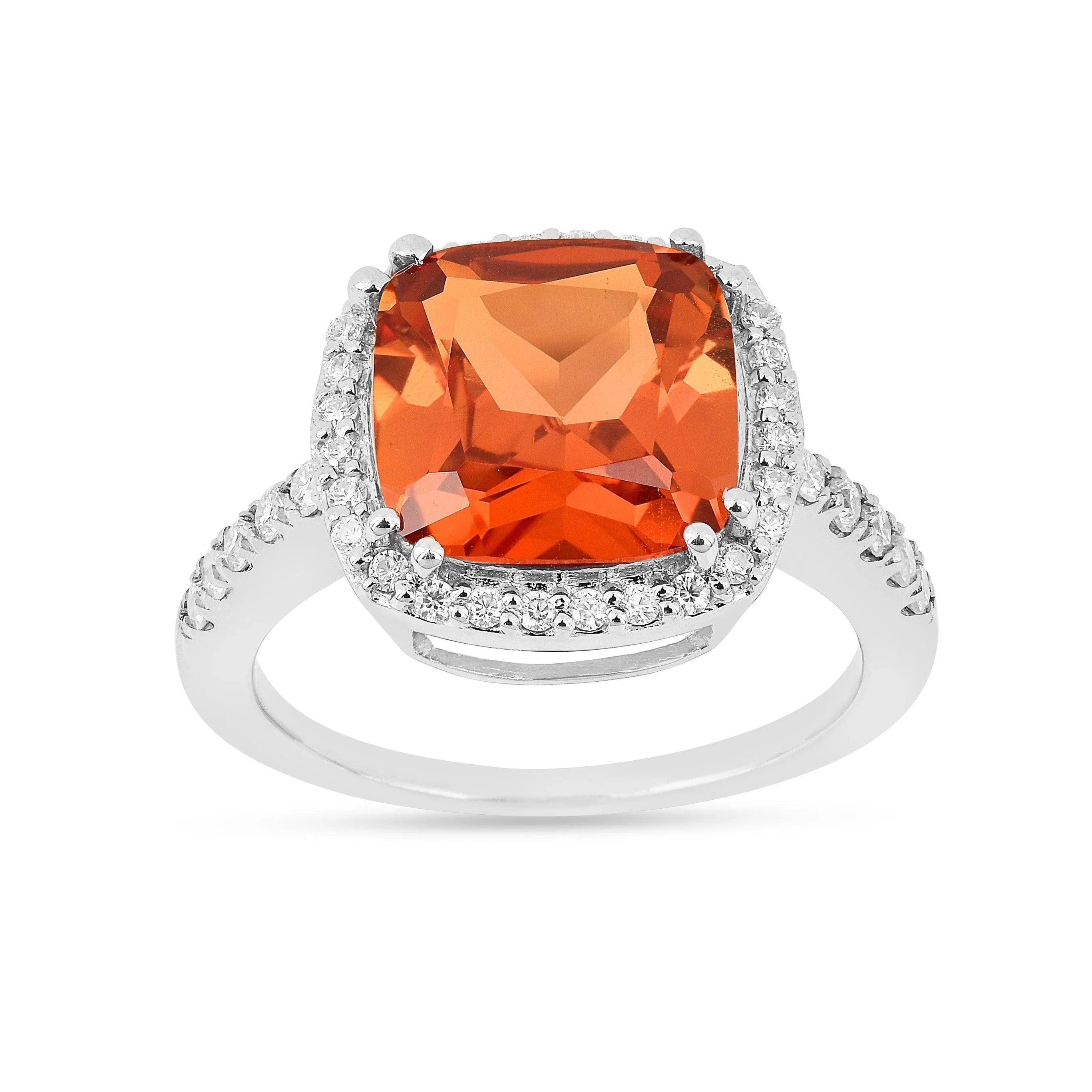 Peach Sapphire Cushion Halo Ring - Fine Diamond
