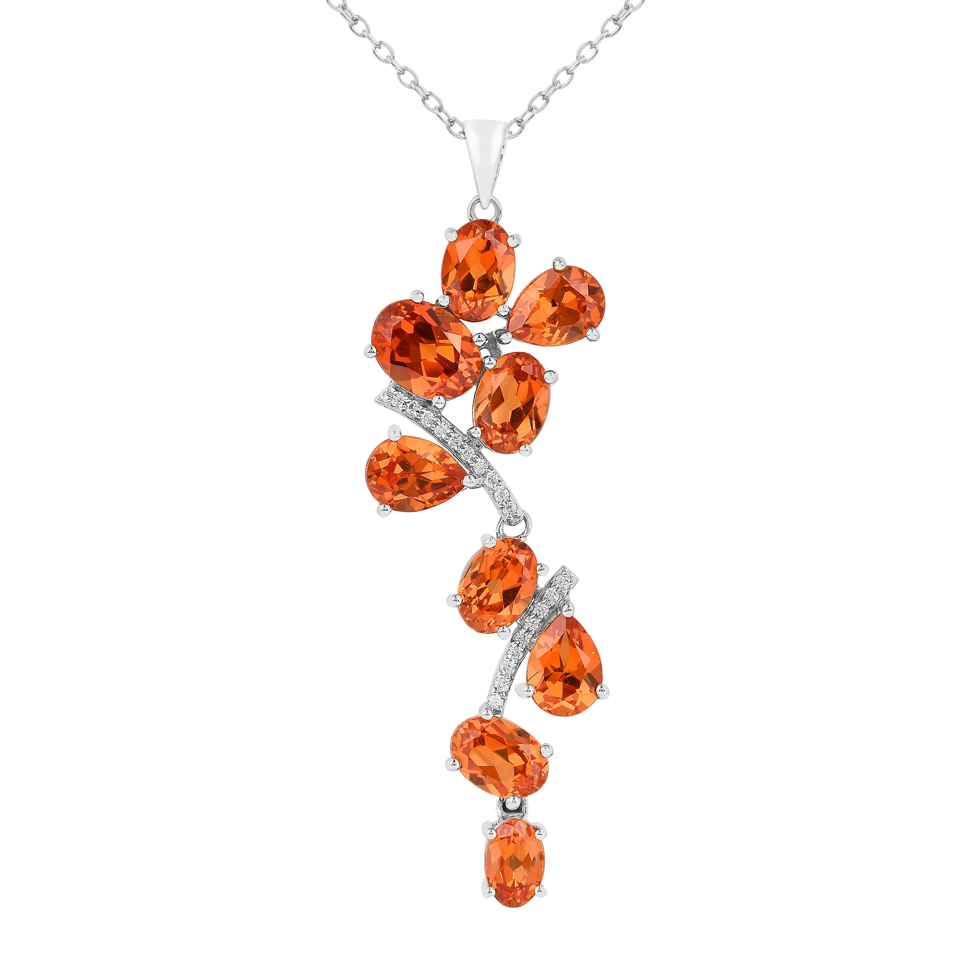 Peach Sapphire Leaf Pendant Necklace - Fine Diamond