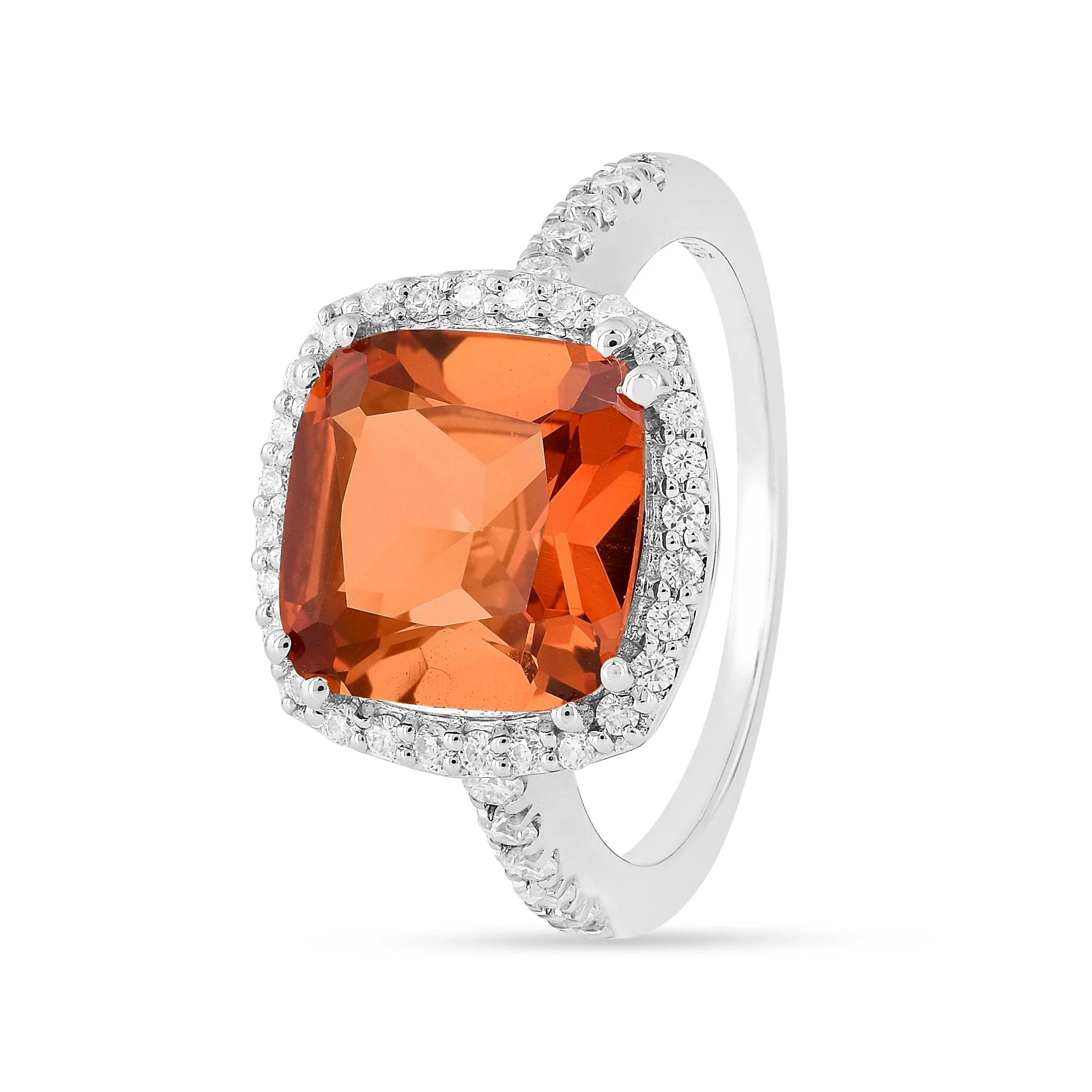 Peach Sapphire Cushion Halo Ring - Fine Diamond