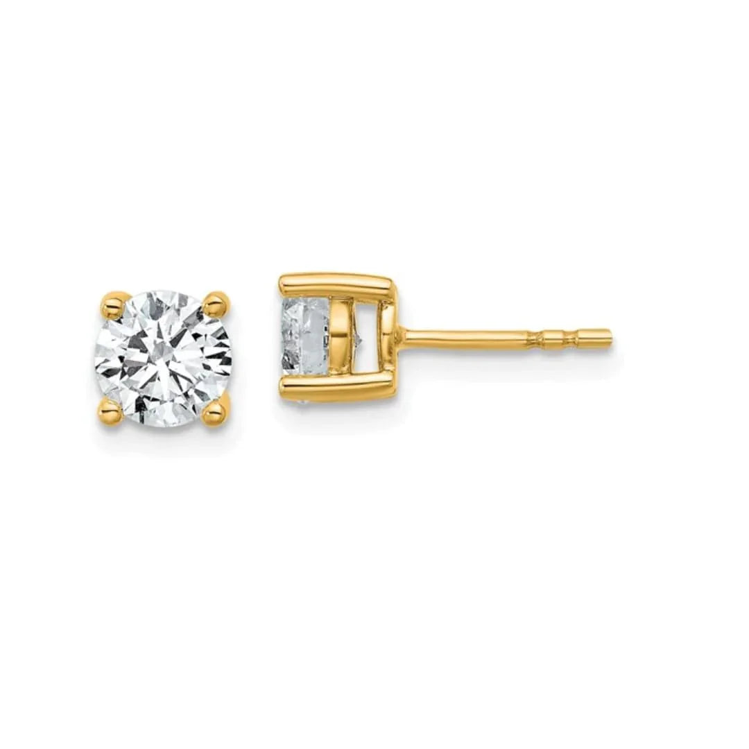 14K Yellow Gold Diamond Stud Earrings Round Shaped Studs Lab Grown - Fine Diamond