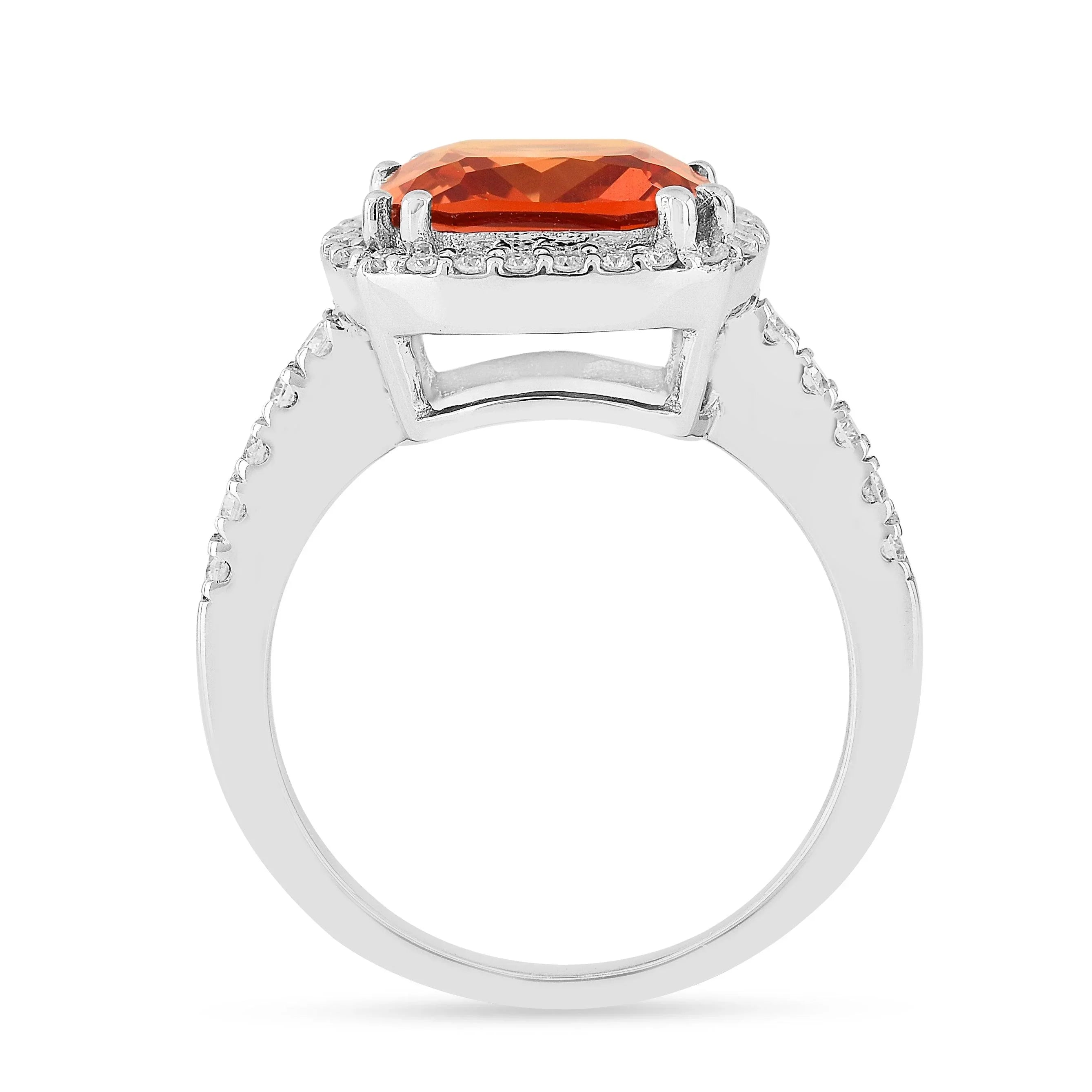 Peach Sapphire Cushion Halo Ring - Fine Diamond