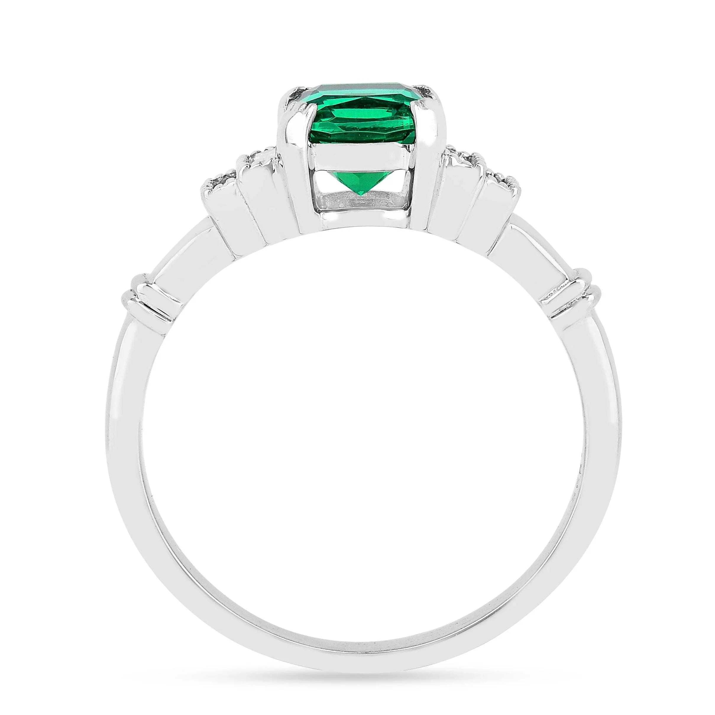 Colombian Created Emerald Five Stone Ring - Fine Diamond