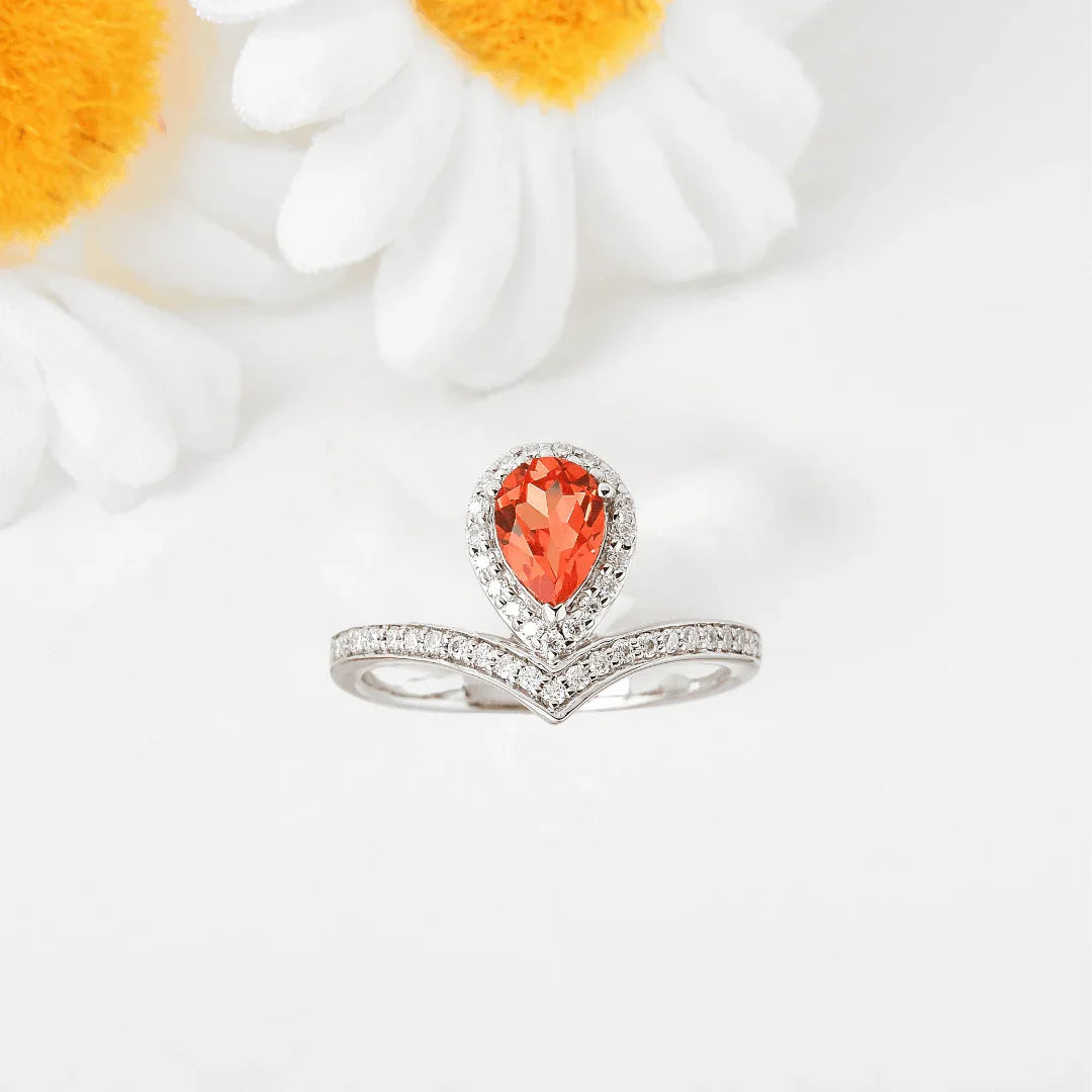 Peach Sapphire Pear Ring - Fine Diamond