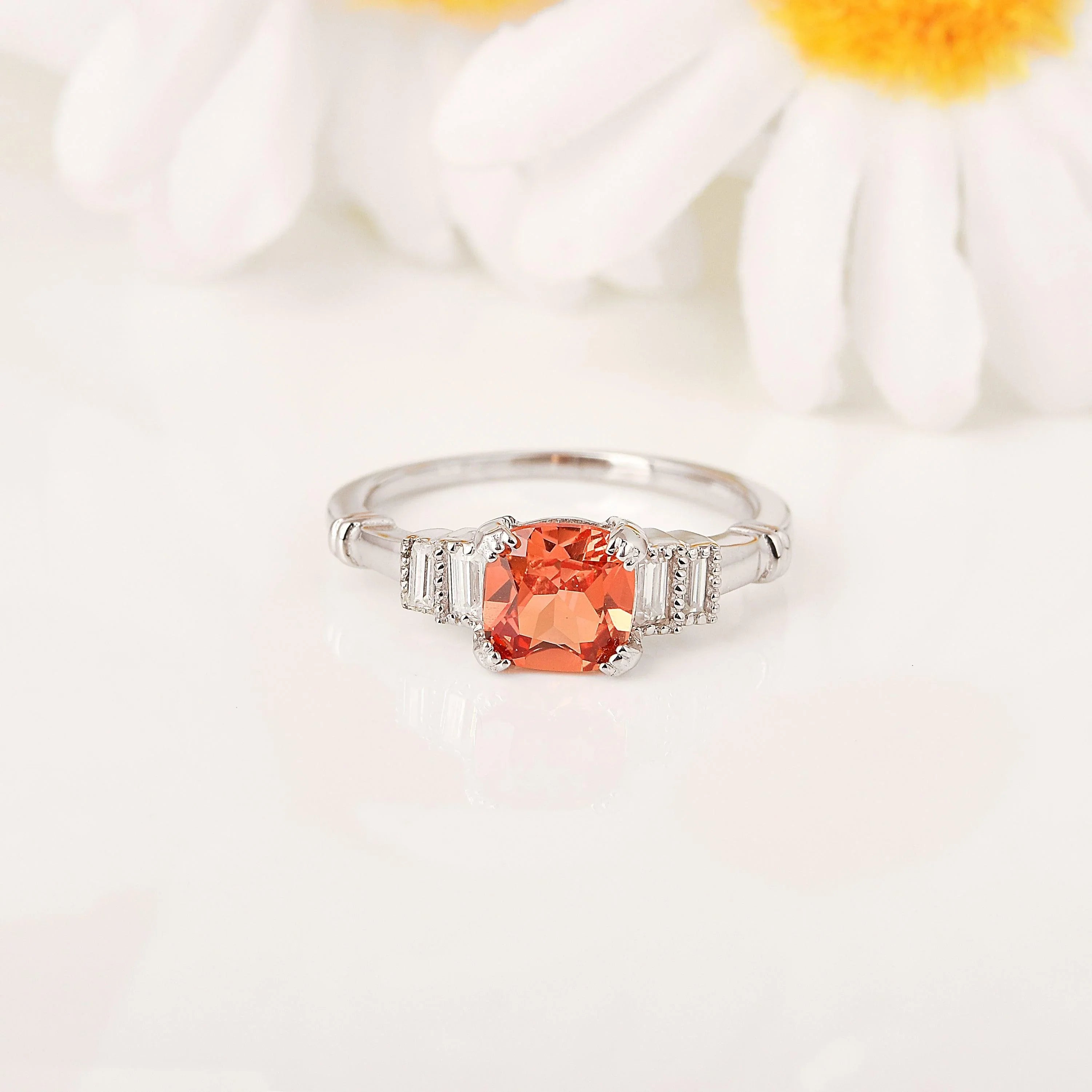 Peach Sapphire Five Stone Ring - Fine Diamond