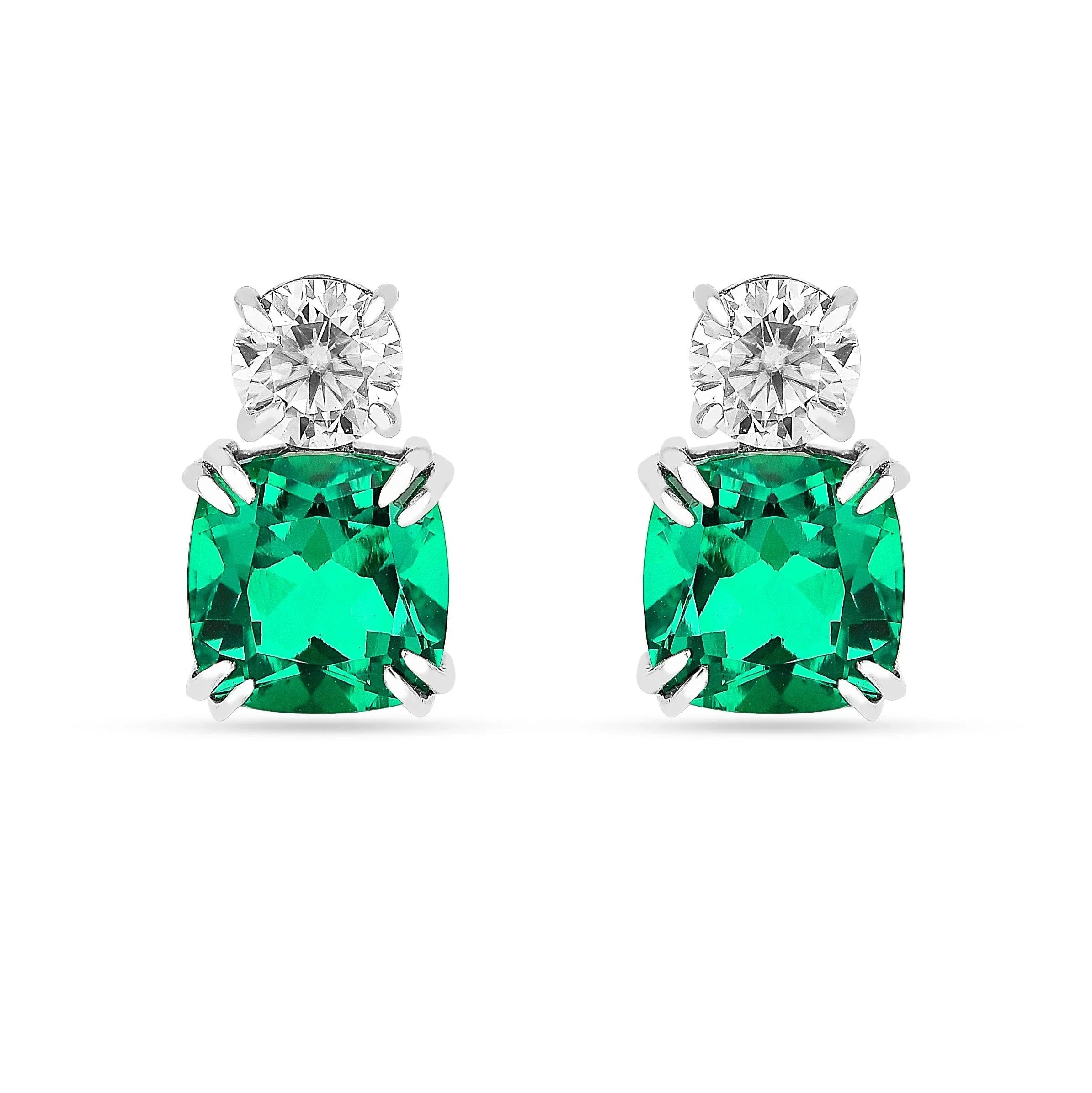 Green Colombian Created Emerald Stud Earrings - Fine Diamond