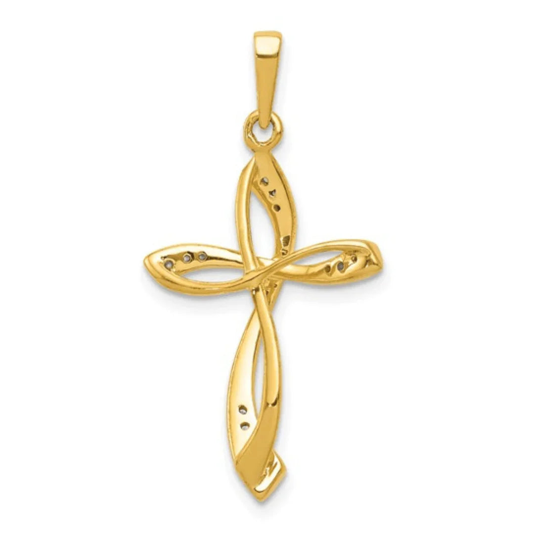 14K Yellow Gold Lab Diamond Cross Pendant - Fine Diamond