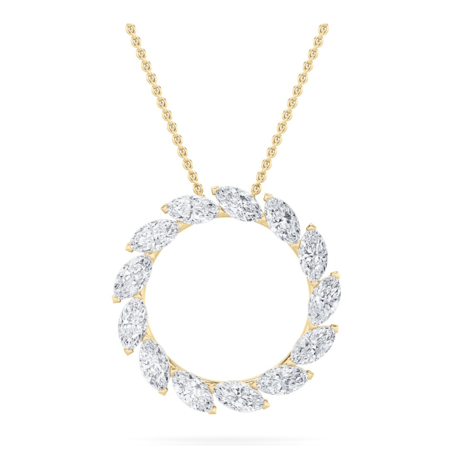 2.0 Ct Marquise (F/VS) Lab Grown Diamond Prong 14K Yellow Gold Fancy Open Circle Pendant Necklace