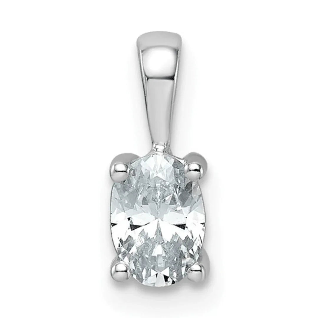 14K White Gold Lab Grown Diamond Oval Solitaire Pendant - Fine Diamond